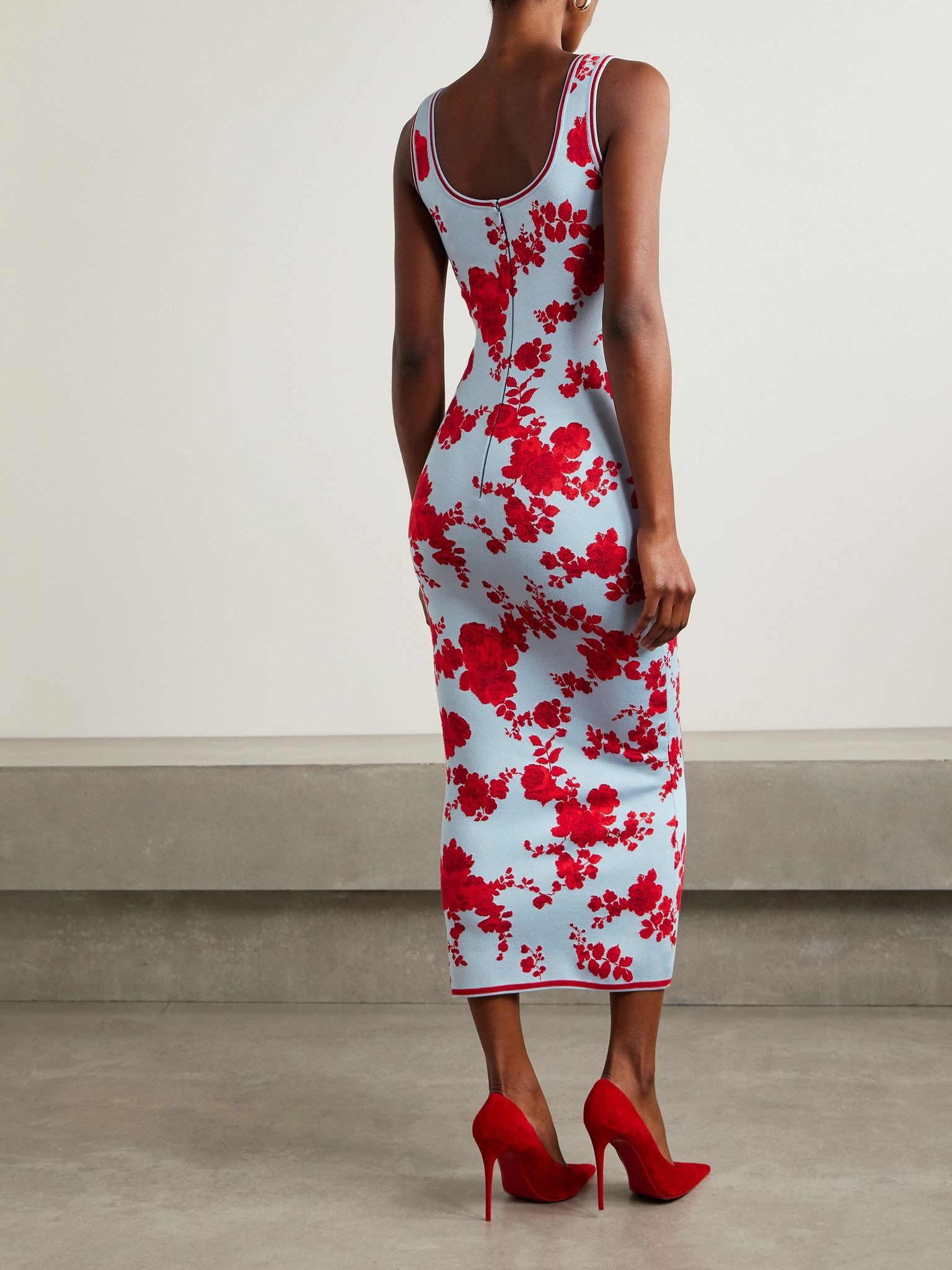 Silk-jacquard midi dress Sky blue - 3