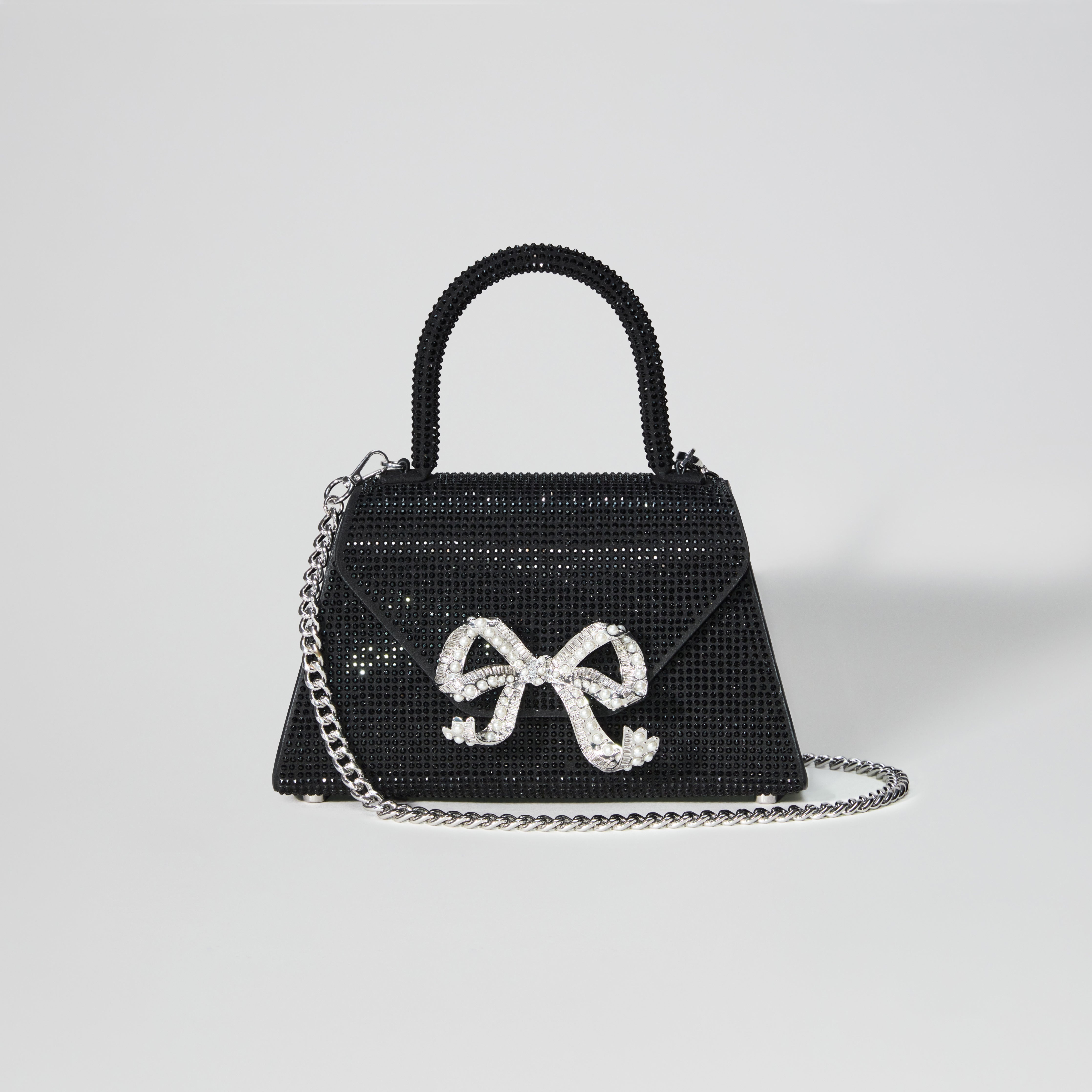 Black Rhinestone Bow Envelope Mini Bag - 4