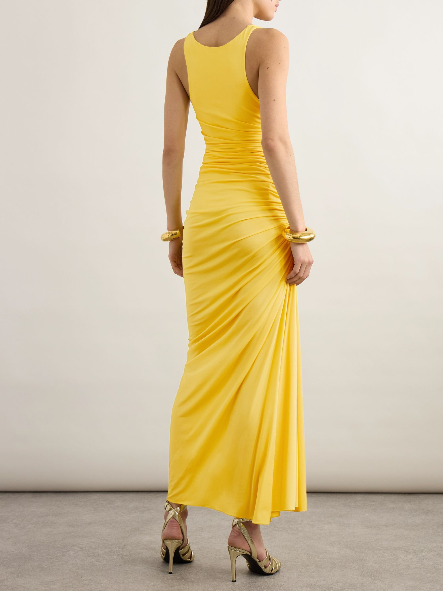Gathered stretch-jersey midi dress Yellow - 3