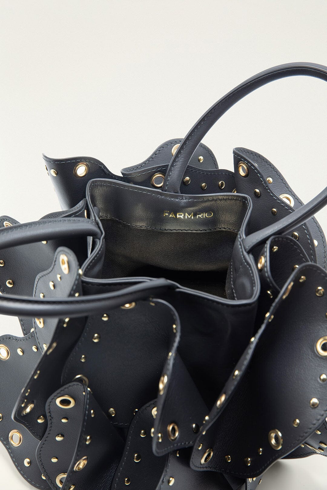 Black Leather Studded Flower Bag - 3