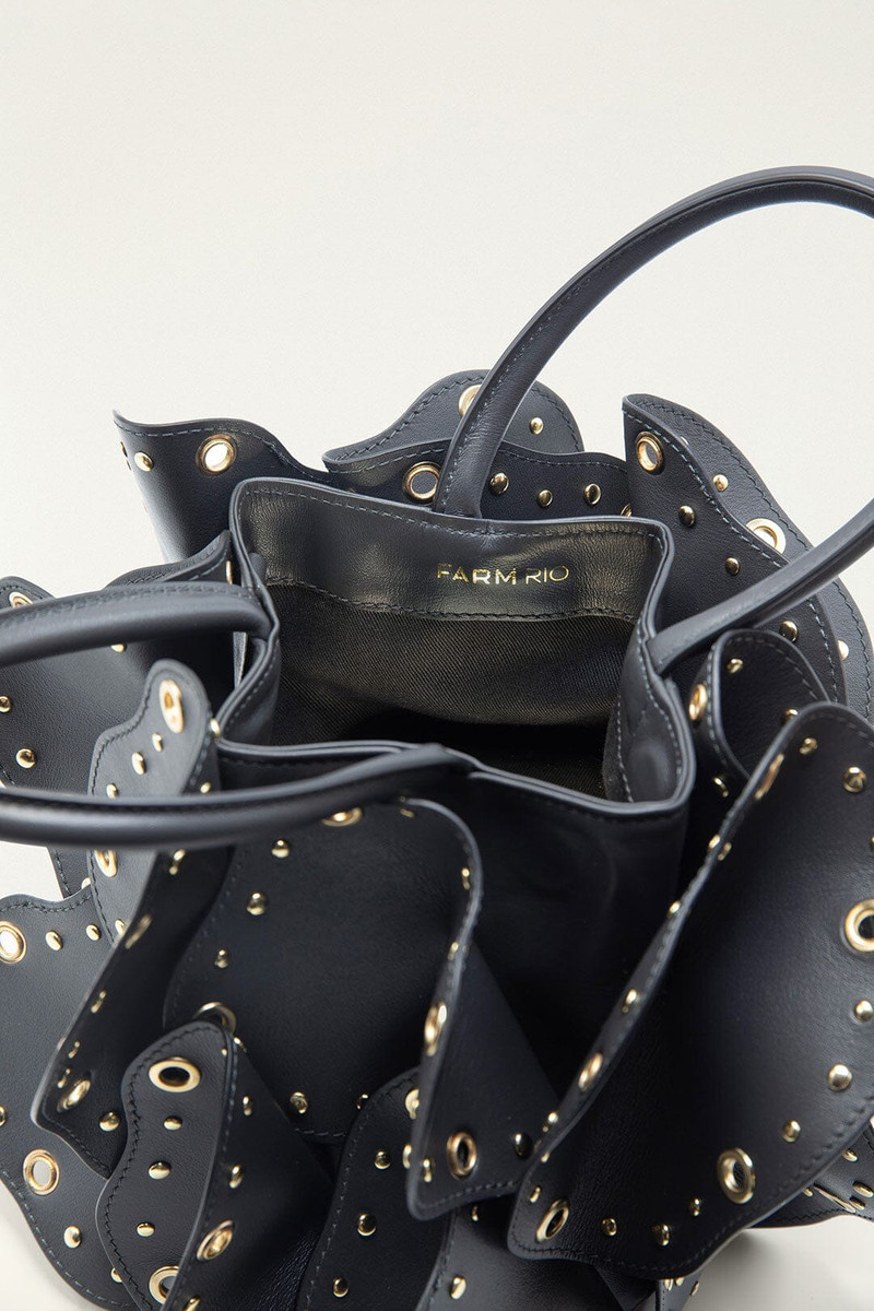 Black Leather Studded Flower Bag 3