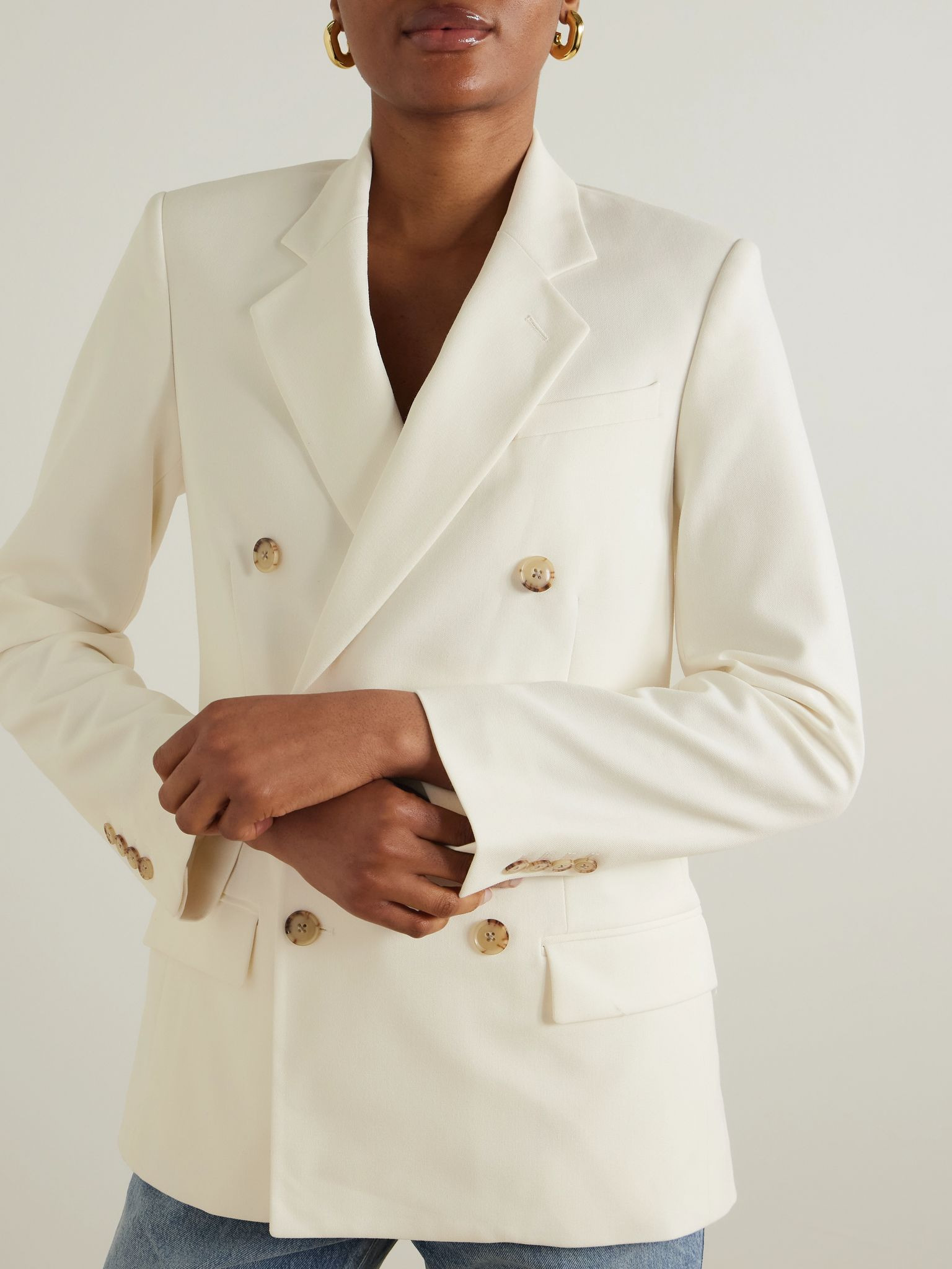 The Relaxed Everyday double-breasted woven blazer Ecru - 3