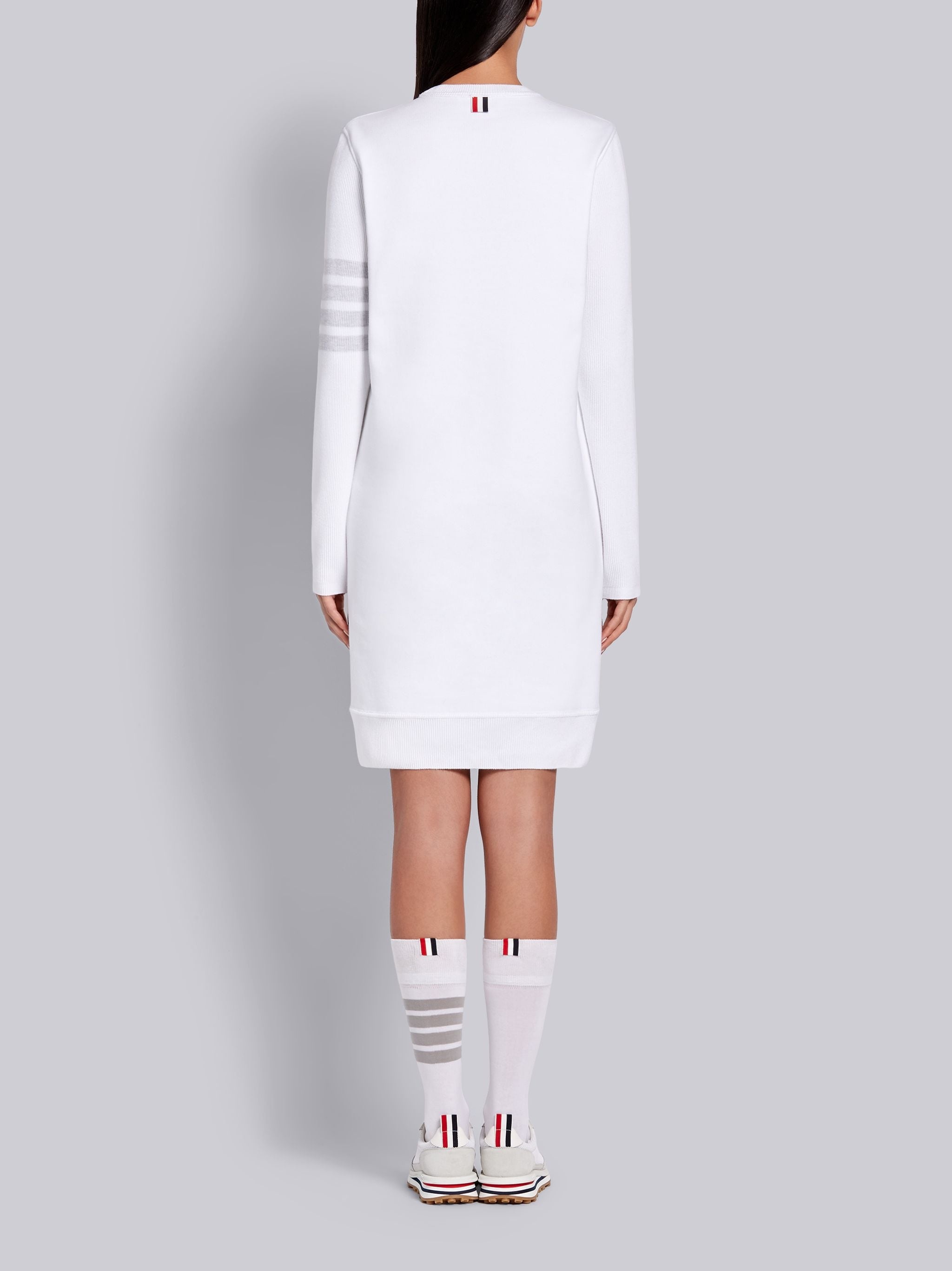 White Classic Loopback Tonal 4-Bar Crewneck Sweater Dress - 3