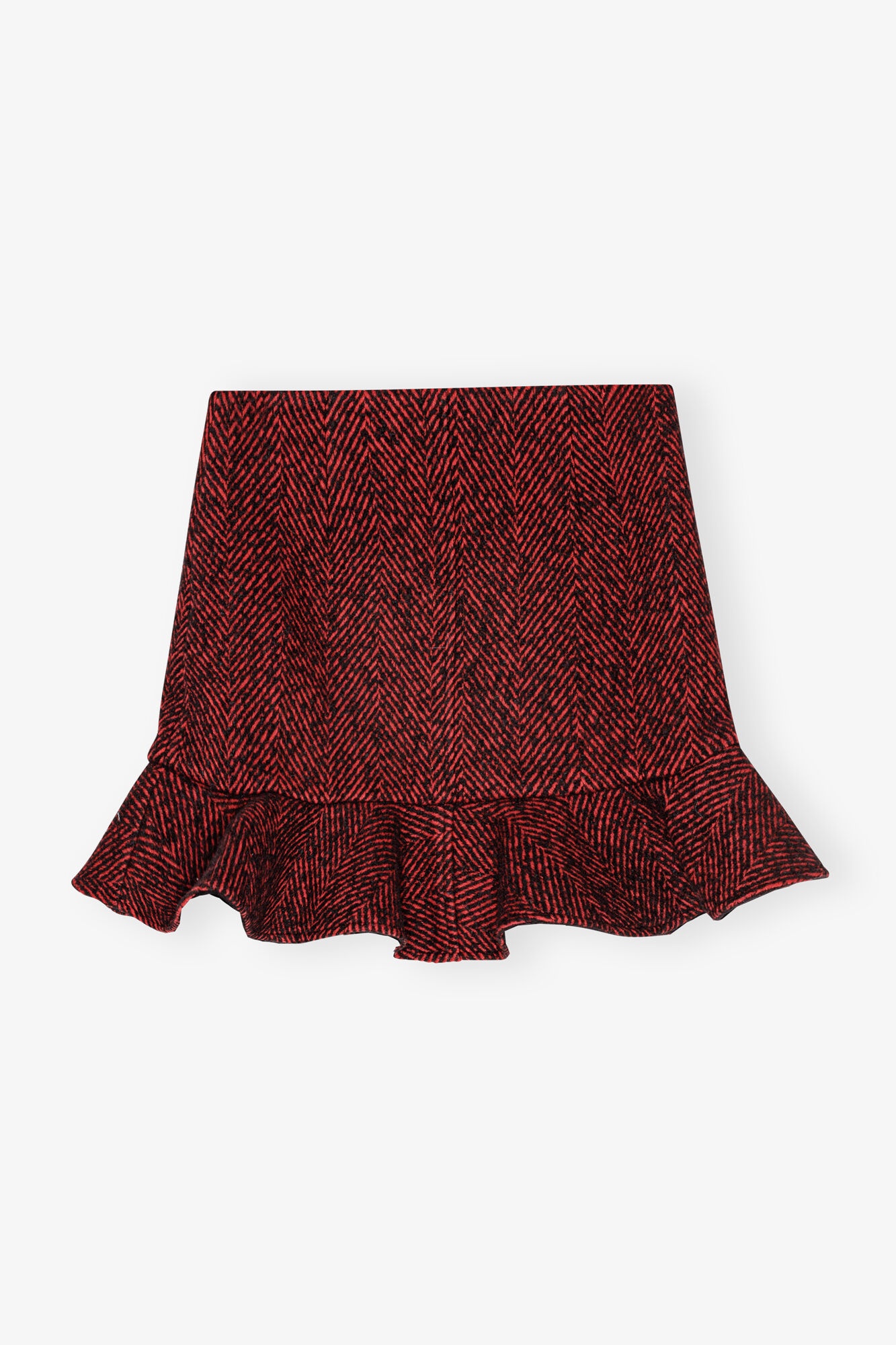 RED HERRINGBONE WOOL MINI SKIRT - 5