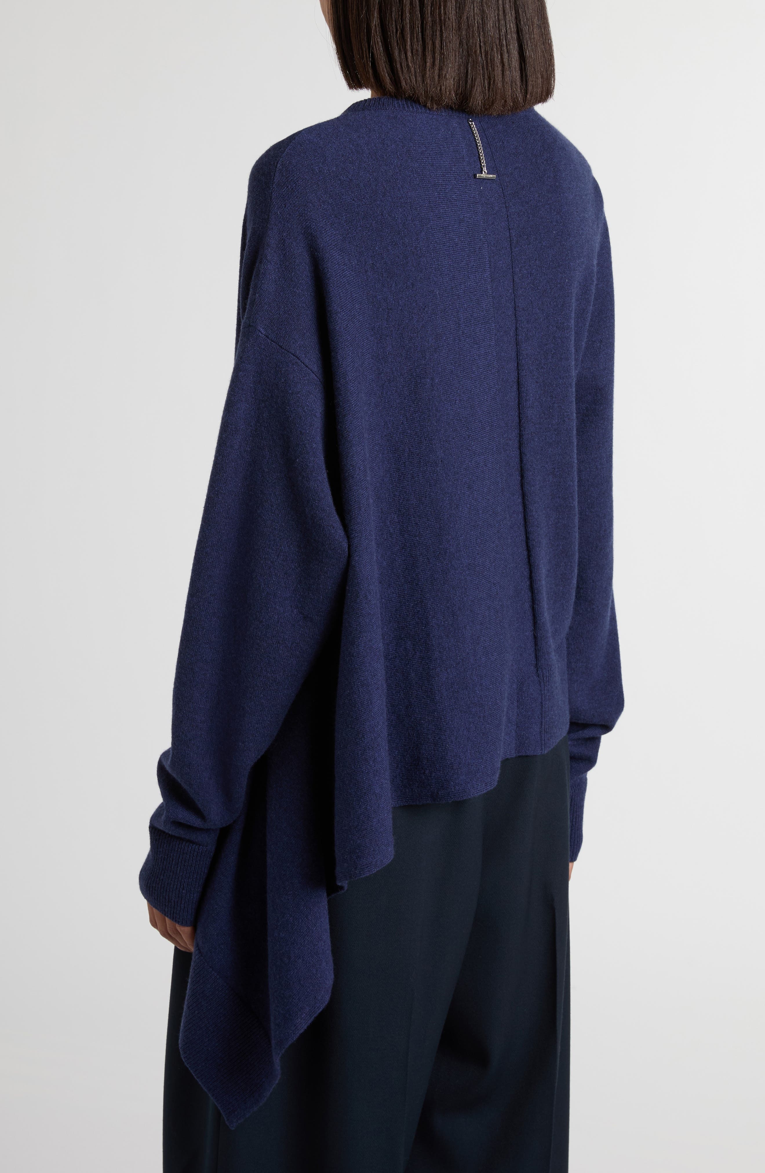 McQueen Asymmetrical Cashmere & Wool Crewneck Sweater in After Blue at Nordstrom - 3