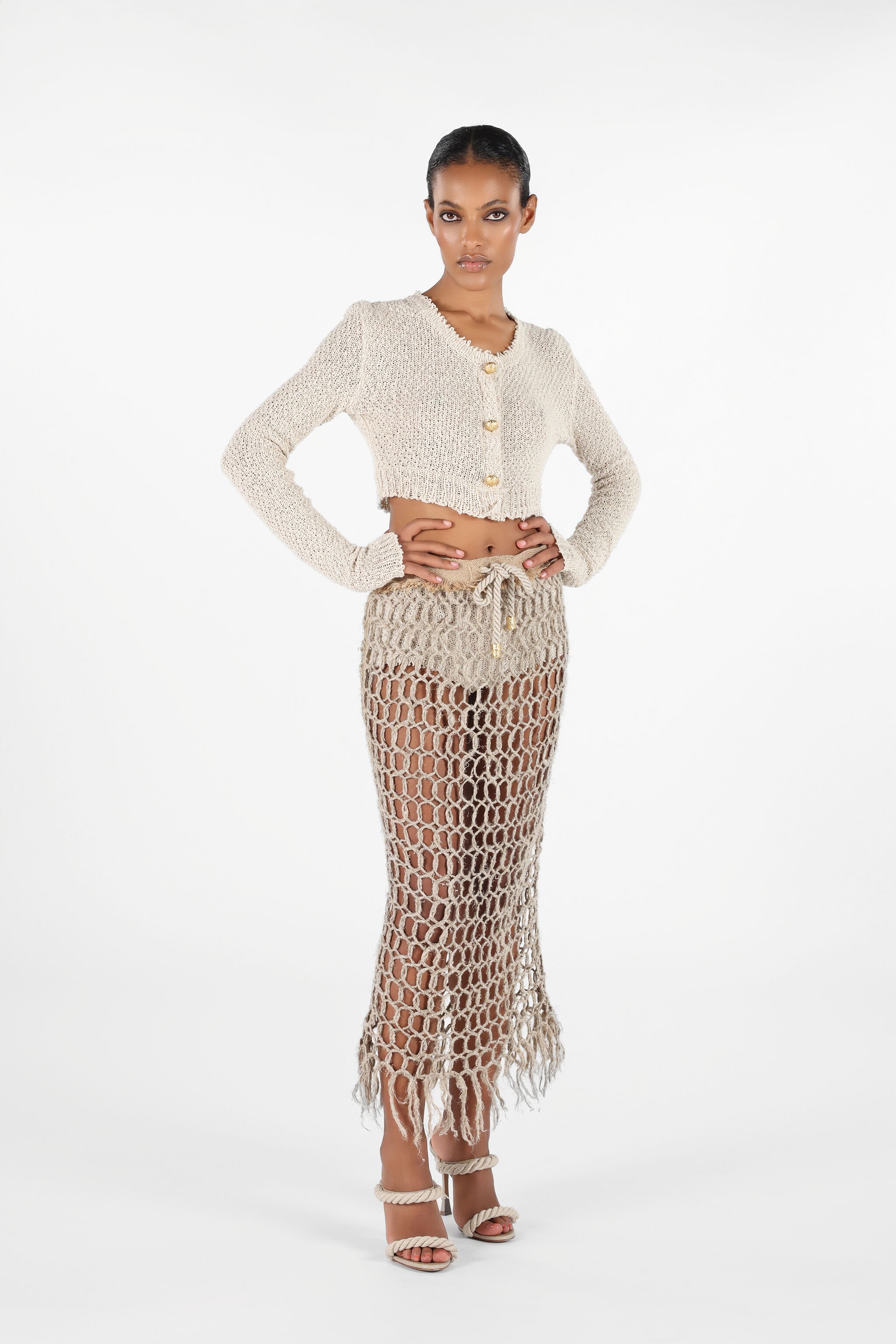 Cropped Cardigan with Gold Buttons - 2