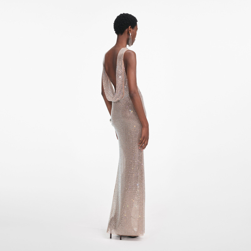self-portrait Silver Rhinestone Drape Maxi Dress outlook