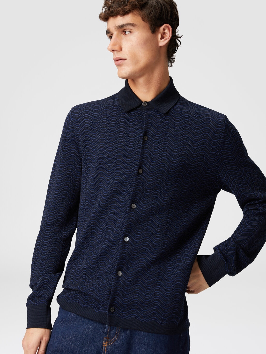 Virgin wool and viscose shirt with wave pattern - 4