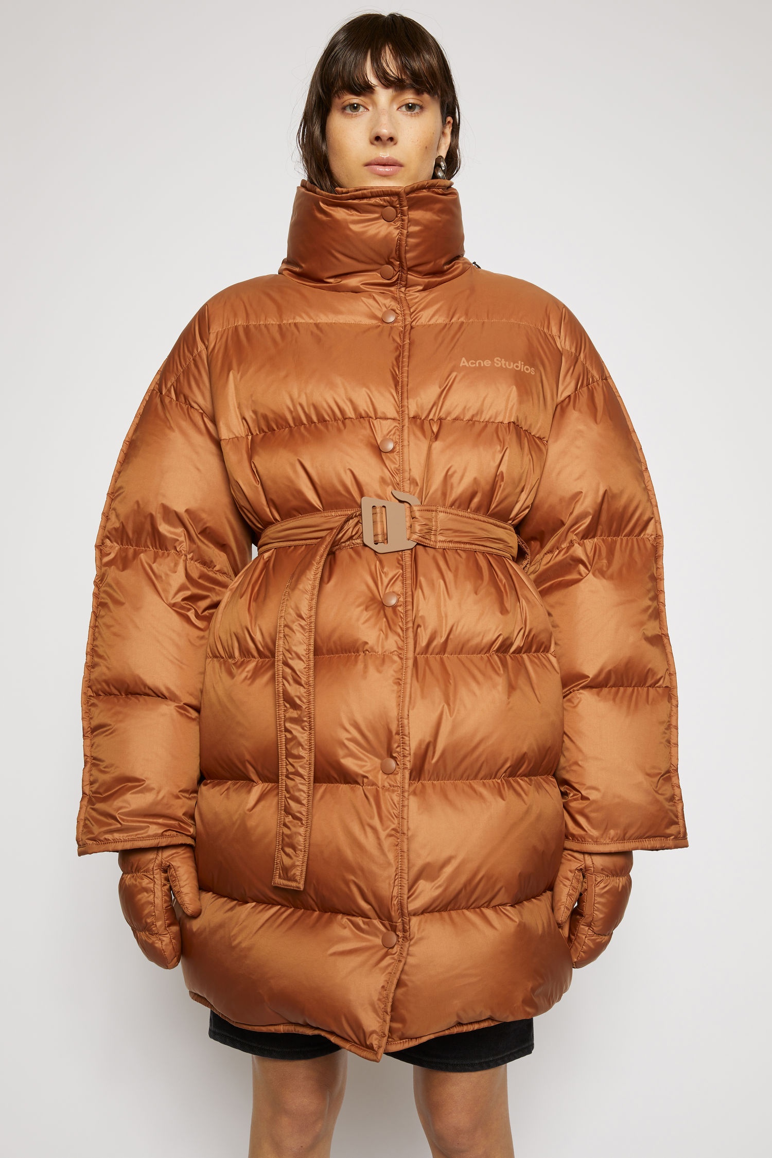 Belted puffer coat mink brown - 5