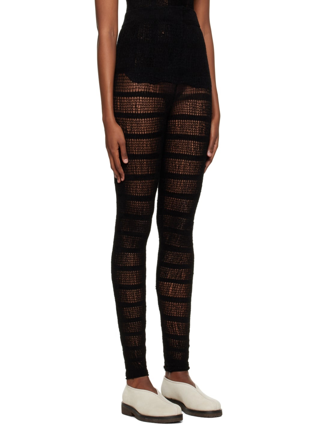Black Semi Sheer Leggings - 2