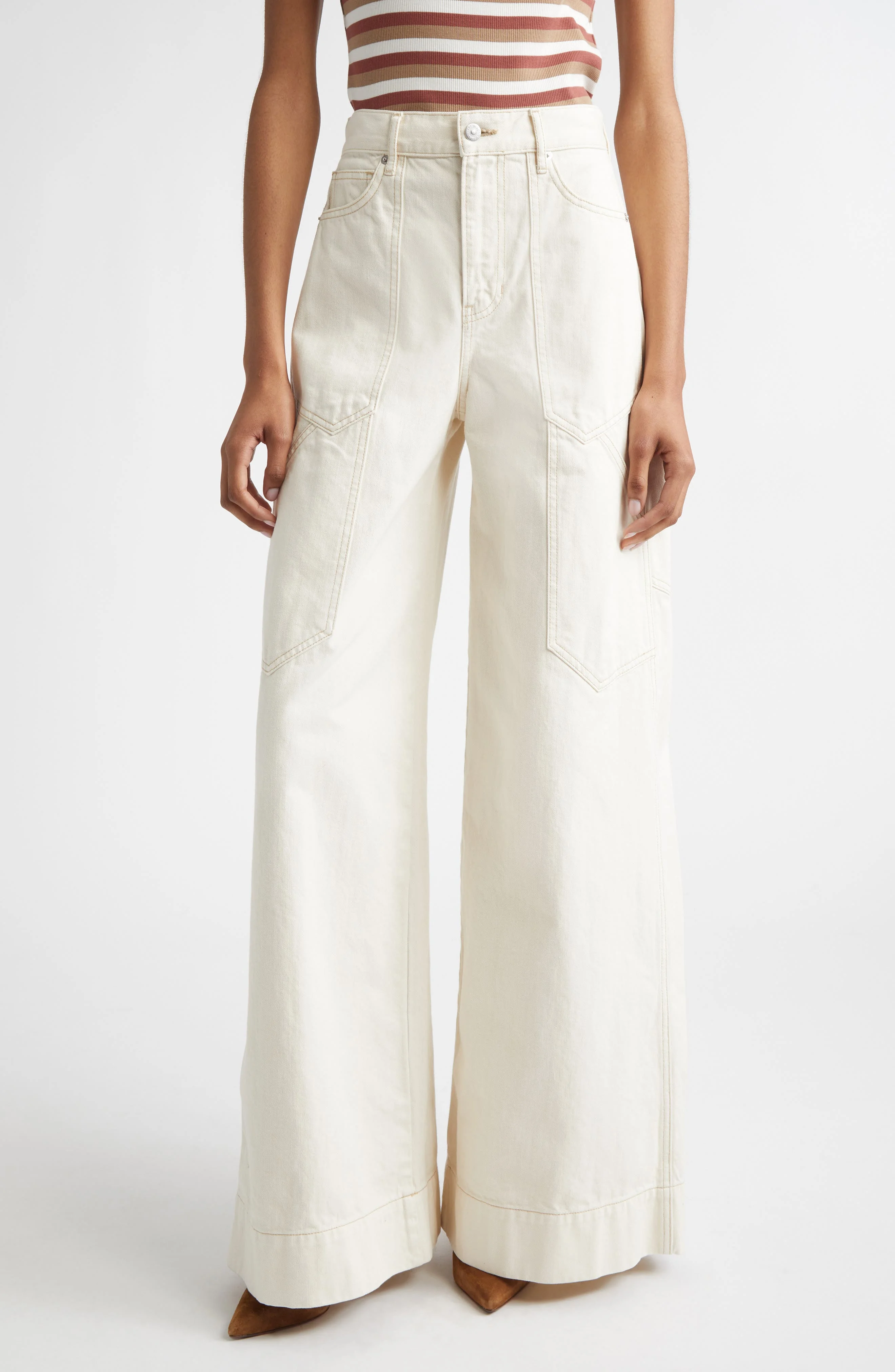 Veronica Beard Freddy High Waist Wide Leg Jeans in Ecru at Nordstrom - 1