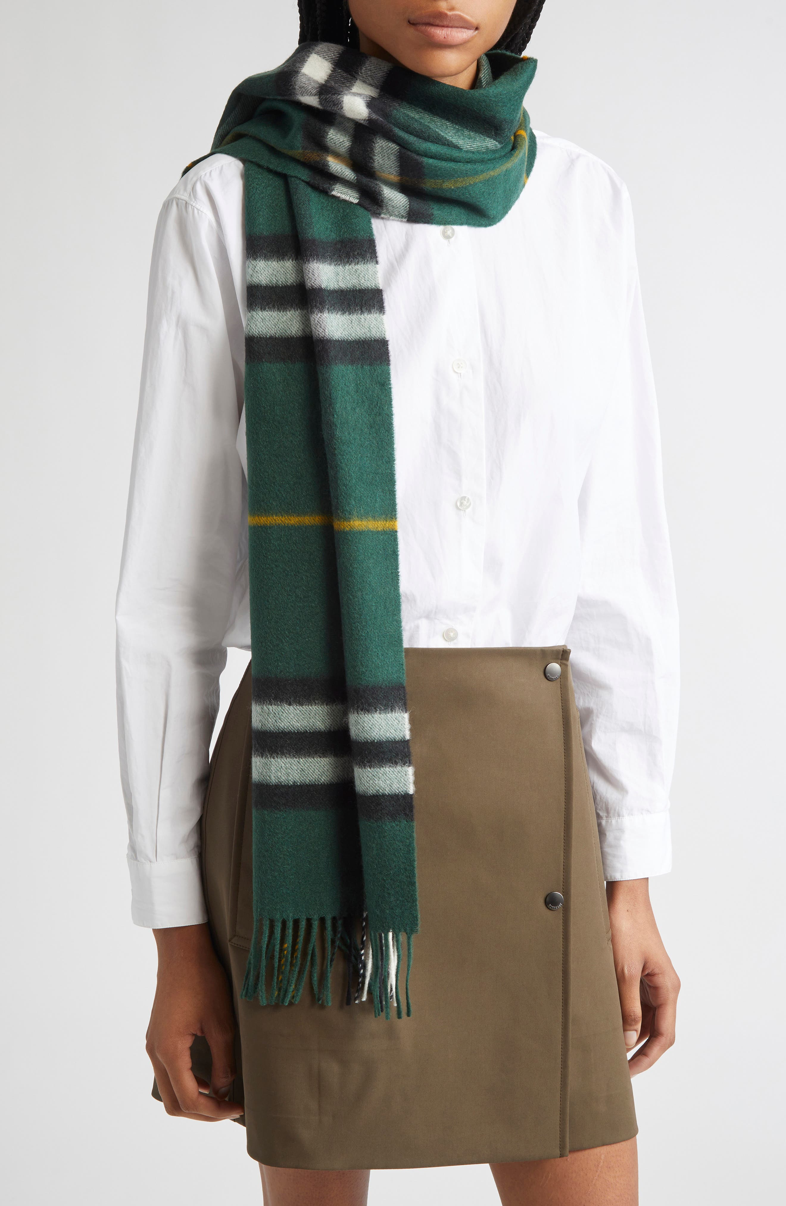 burberry Giant Check Cashmere Scarf in Dark Fern Green at Nordstrom - 2