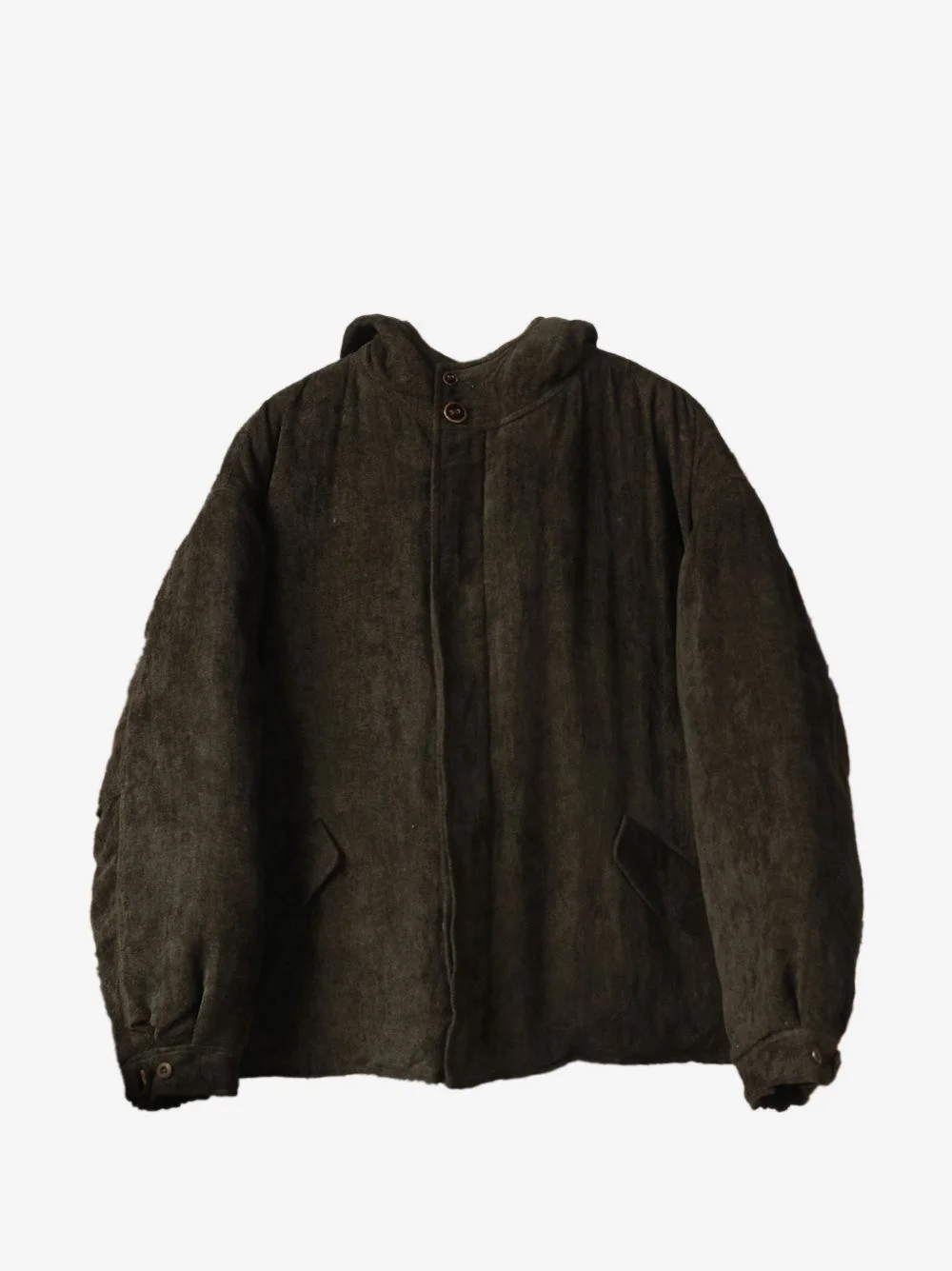 padded linen-velvet parka - 1