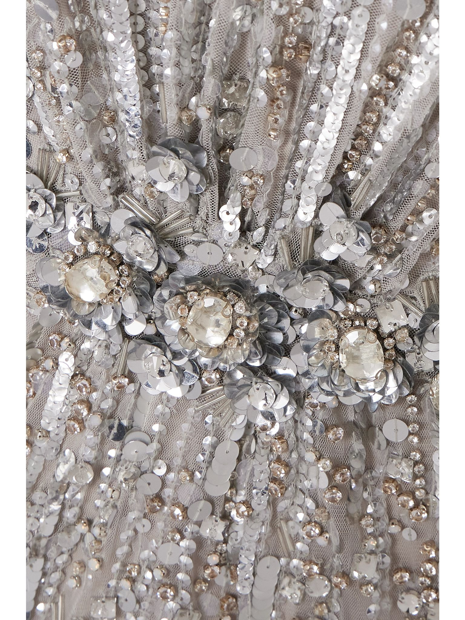 Bright Gem embellished sequined tulle gown Platinum - 4