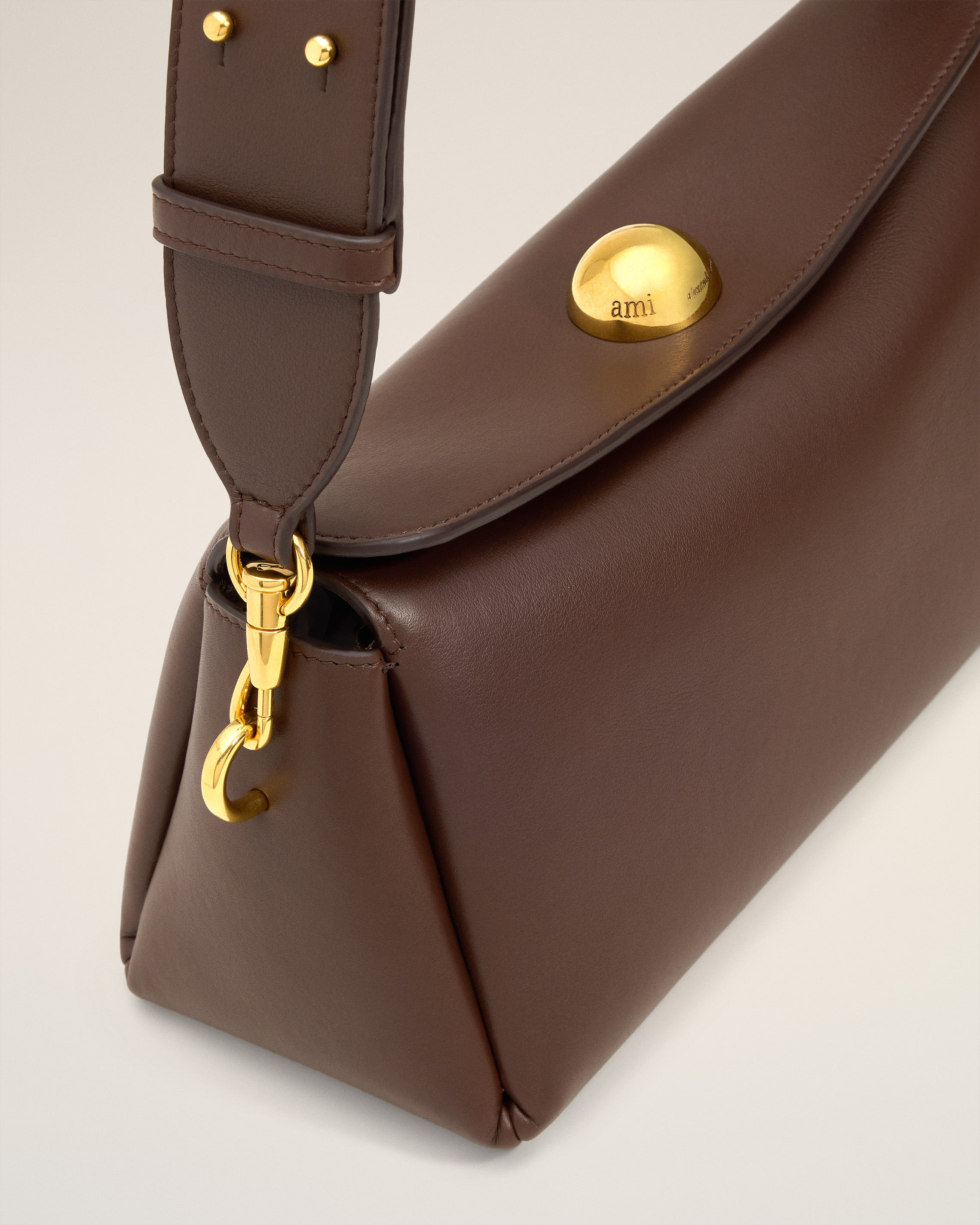 BROWN  SMOOTH LEATHER CARROUSEL BAG - 6