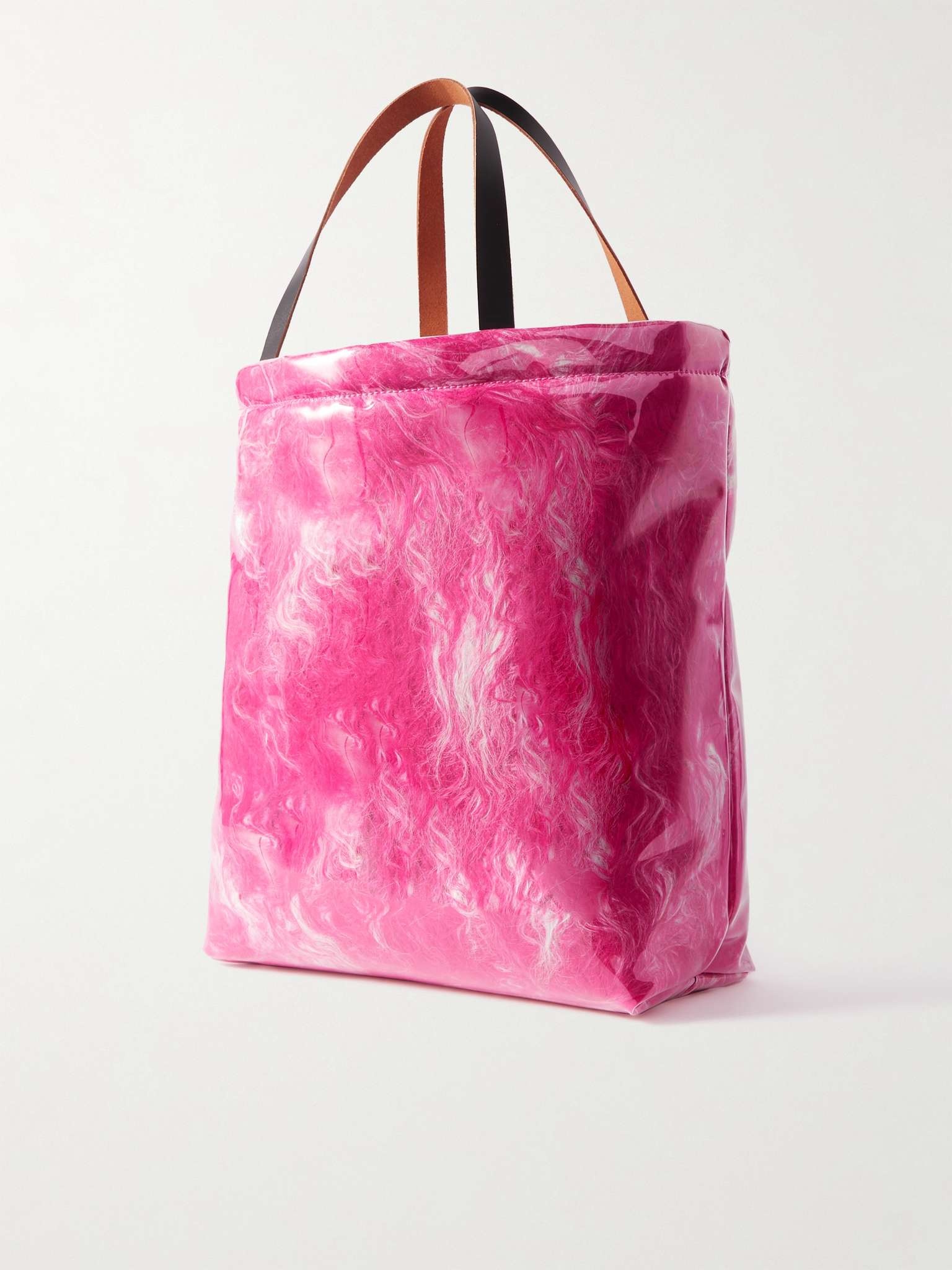 Leather-Trimmed Faux Fur and PVC Tote Bag