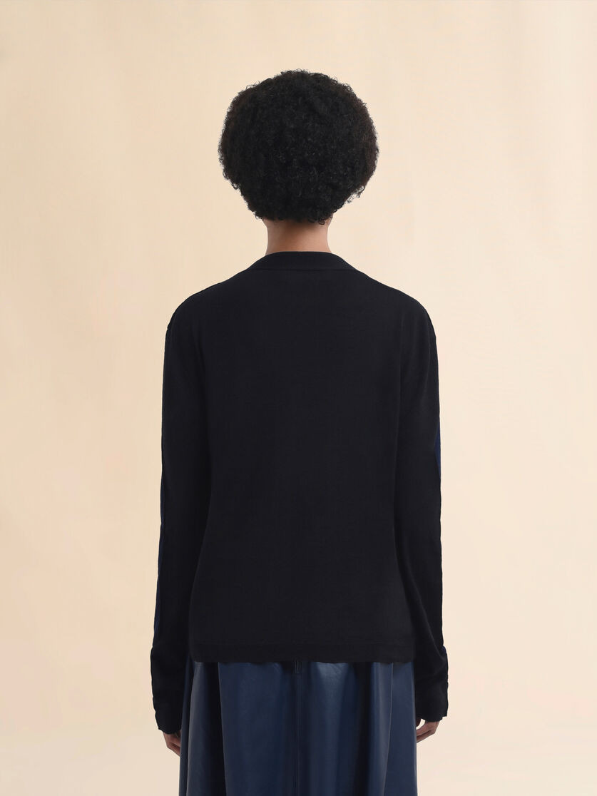 BLUE SILK AND WOOL BLEND CARDIGAN WITH CONTRASTING BACK PANEL - 3