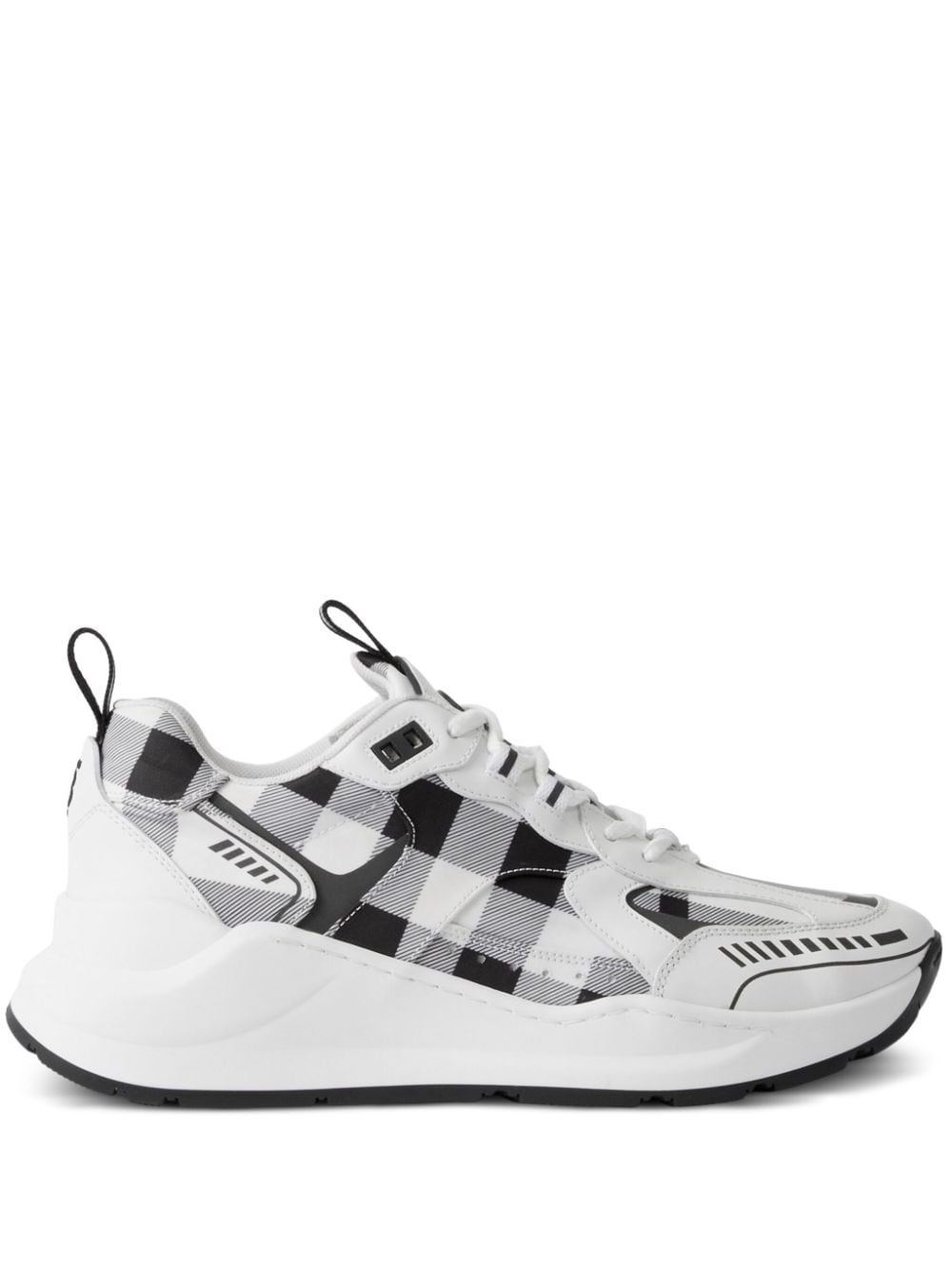 check-pattern leather sneakers - 1