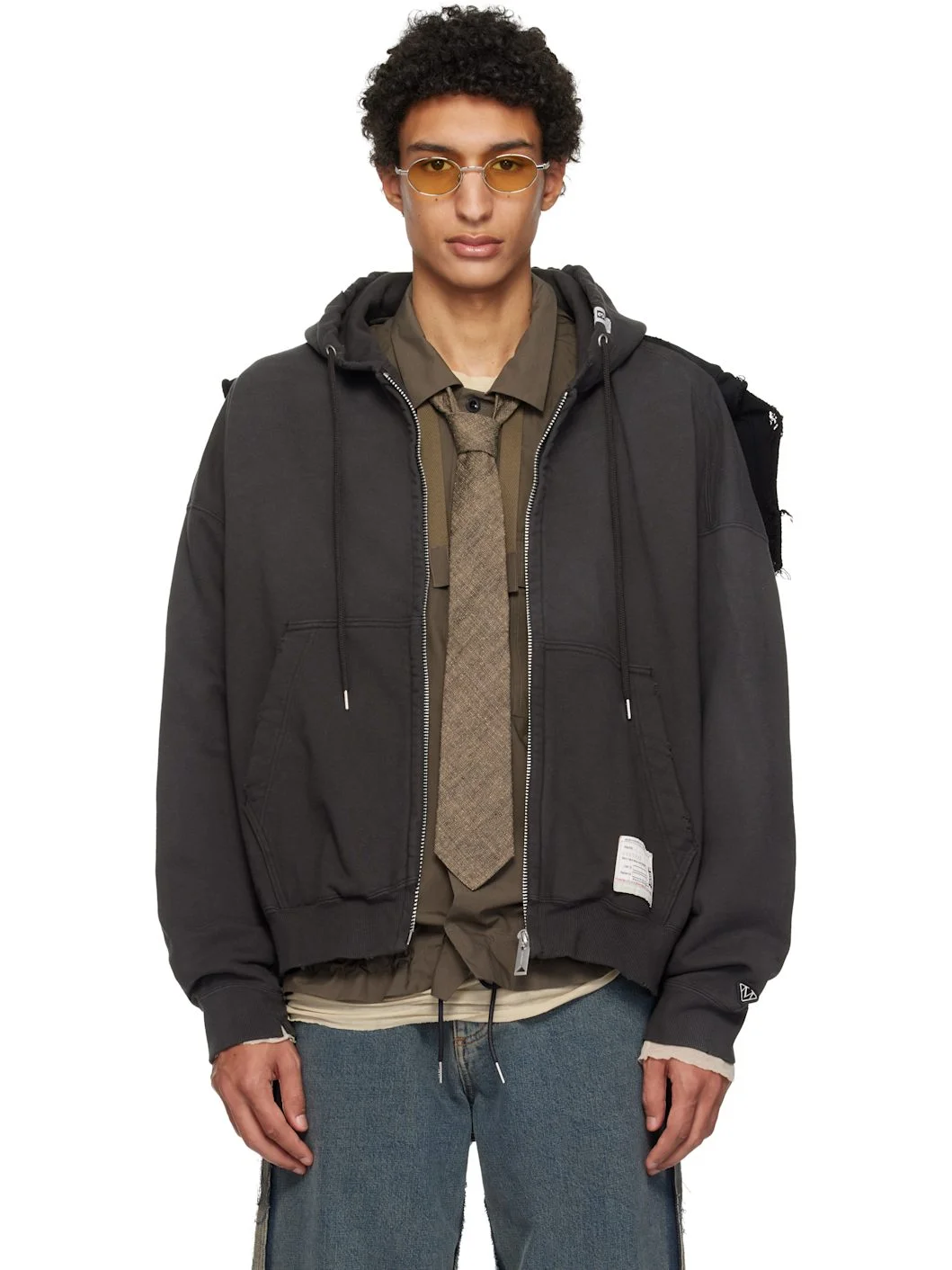 Black Pullover Combined Hoodie - 1