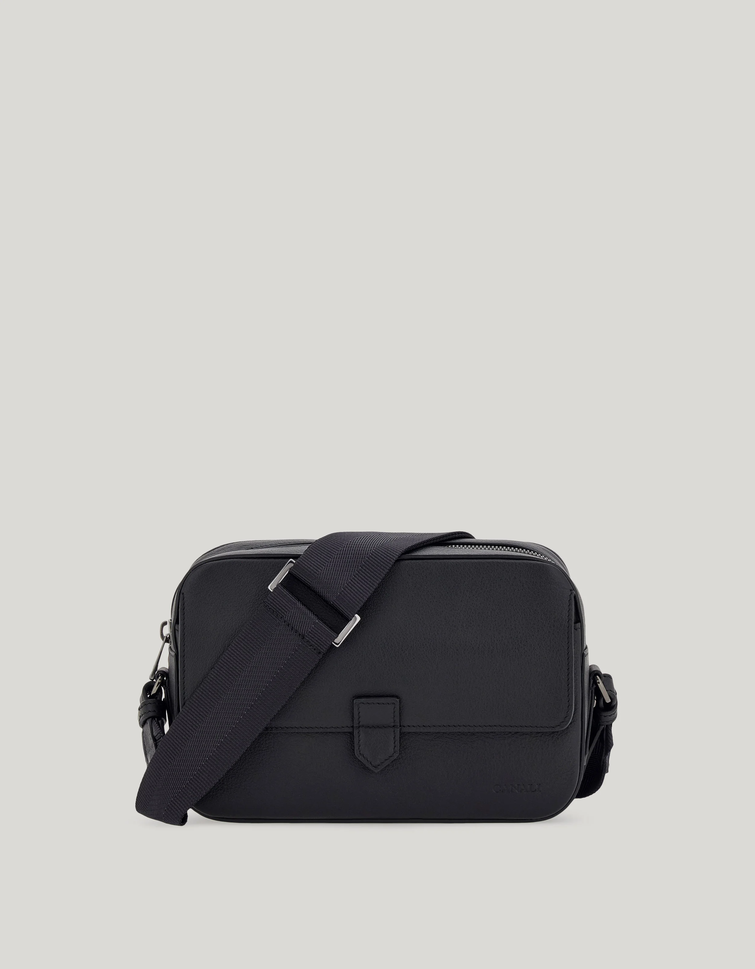 EAST WEST CAMERA BAG IN BLACK HAMMERED CALFSKIN - 1