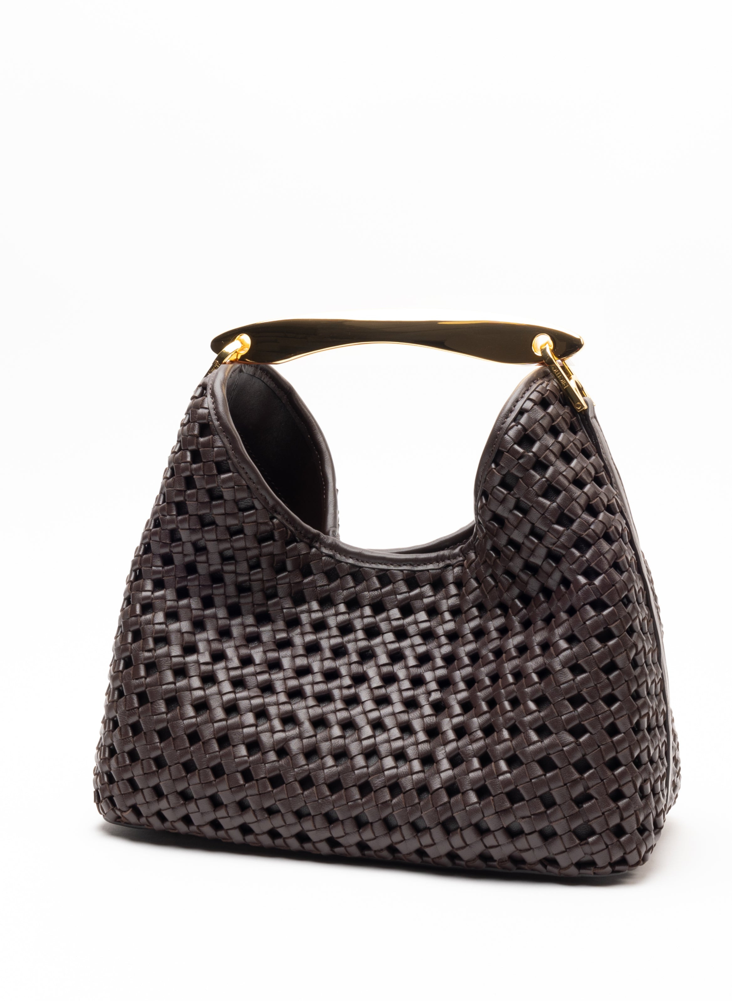 Small Boomerang Woven Leather Dark Brown - 3