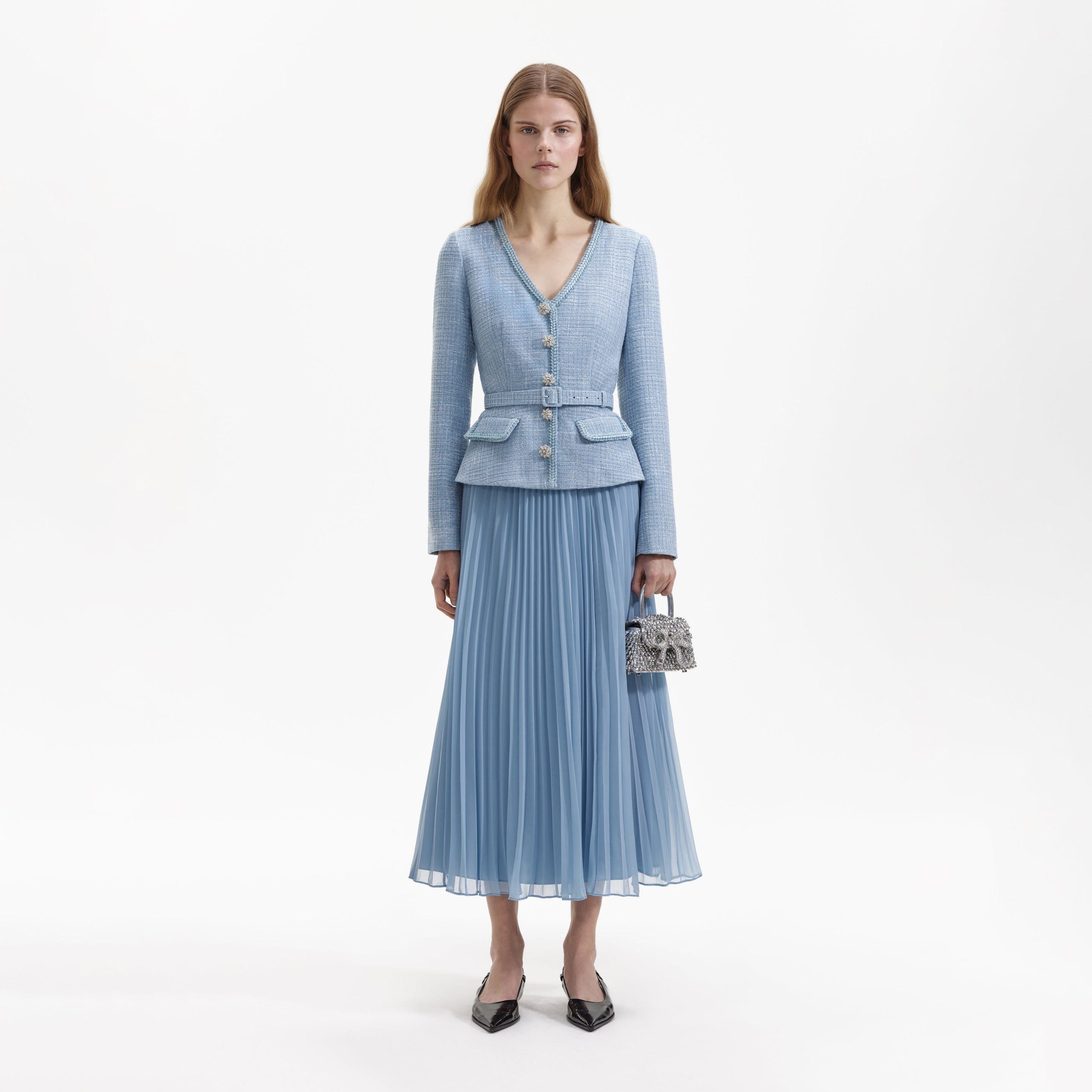 Blue Boucle Tailored Midi Dress - 1