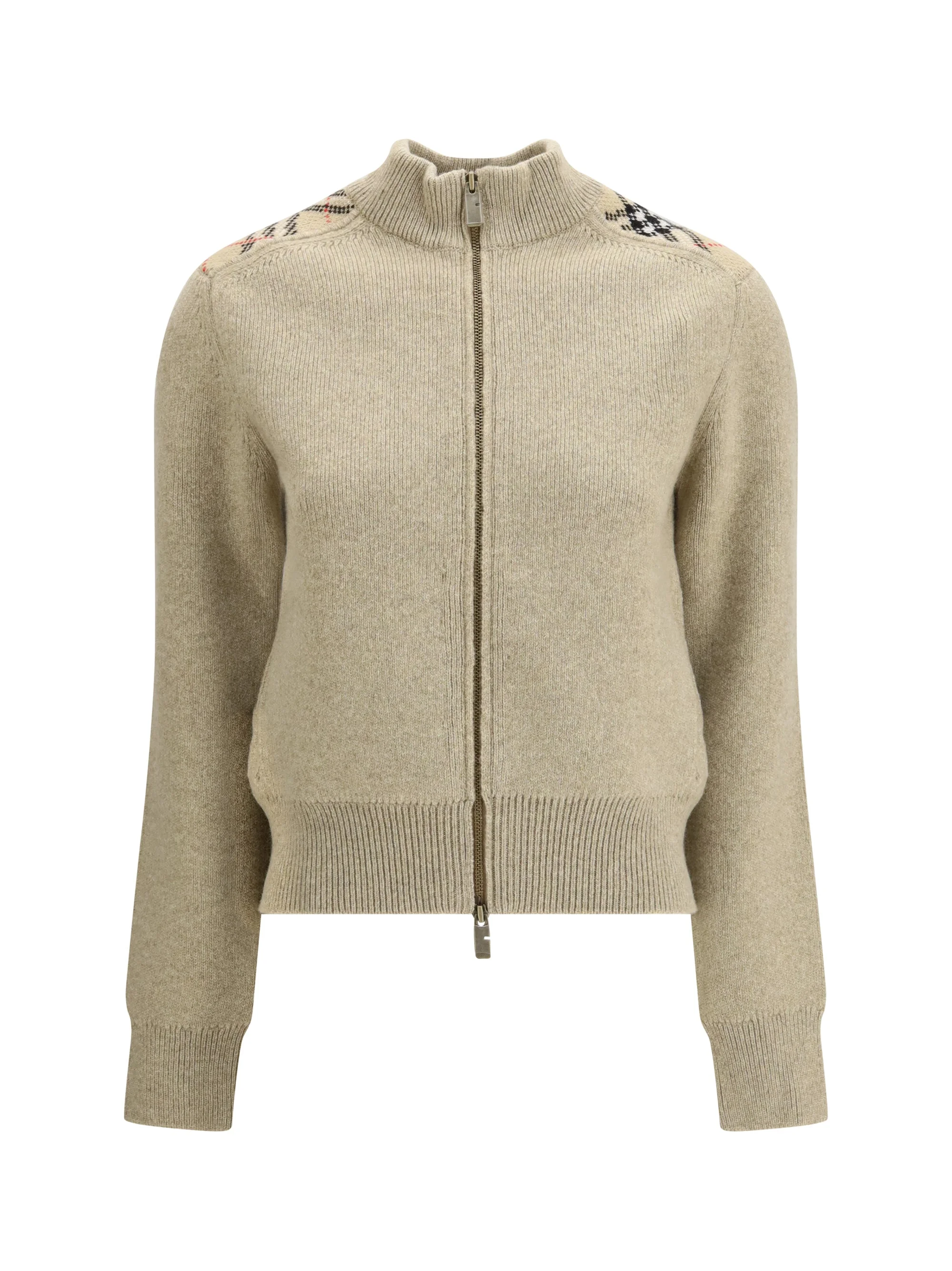 Burberry Women Cashmere And Wool Cardigan With Check Applications - 1