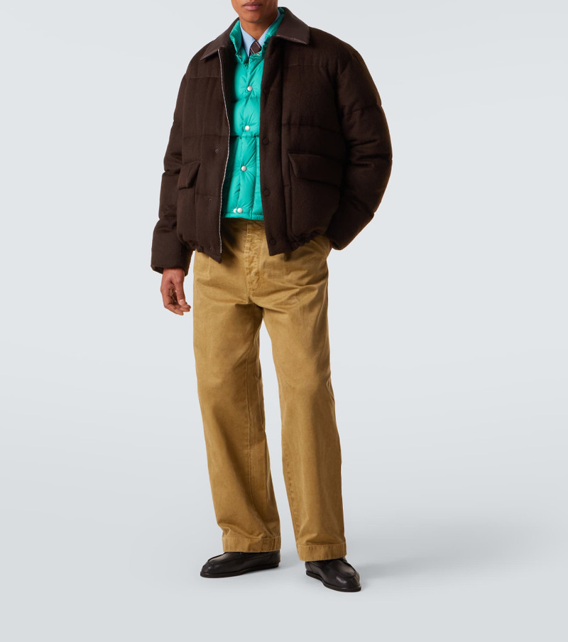 AURALEE Leather-trimmed camel hair down jacket outlook