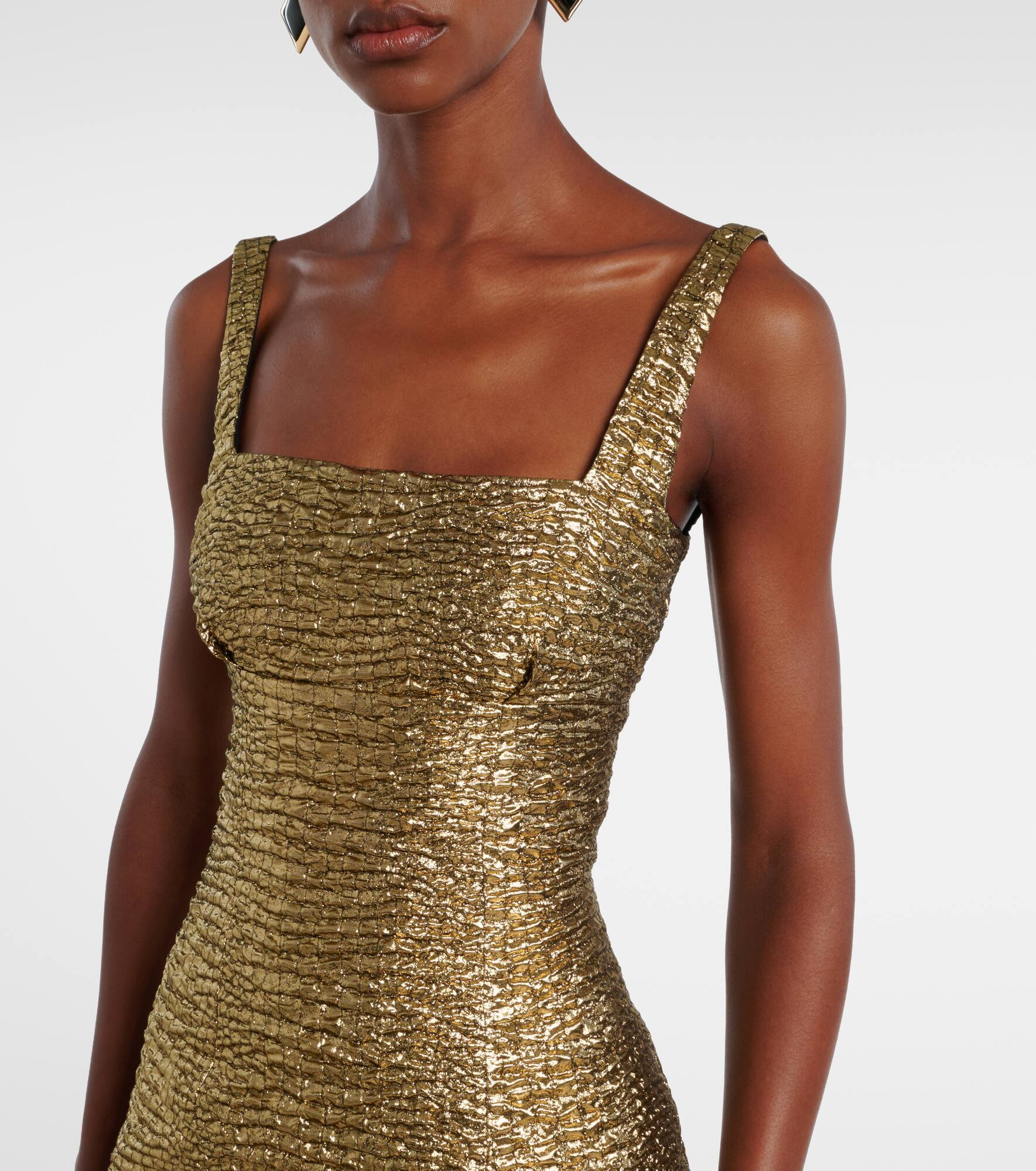 Micheline metallic-effect seersucker gown - 4