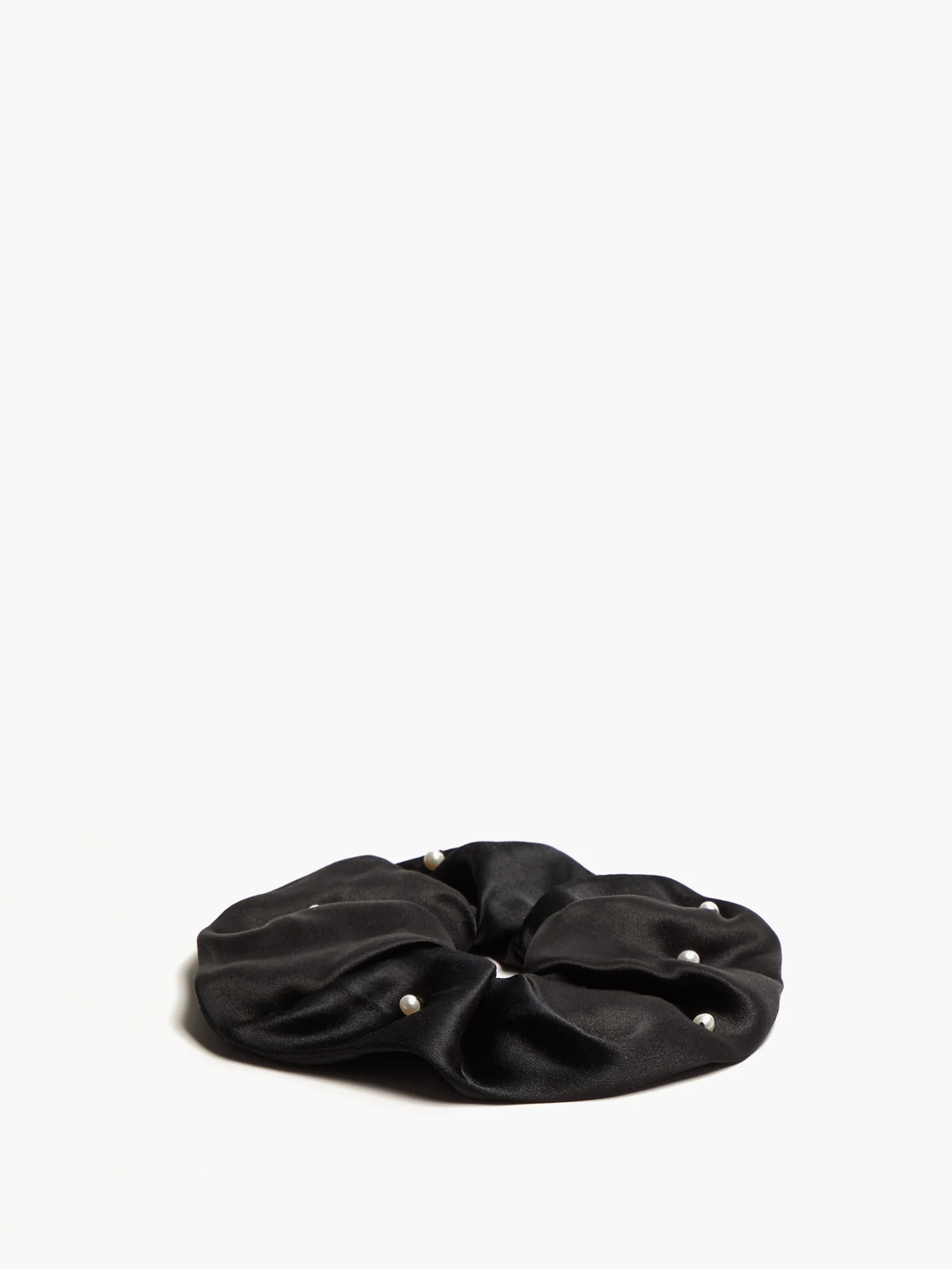 Faux-pearl embellished silk-satin hair scrunchie - 2