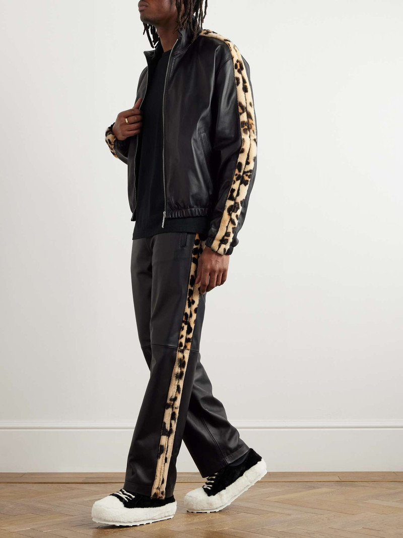 Marni Leopard-Print Faux Fur-Trimmed Leather Jacket outlook