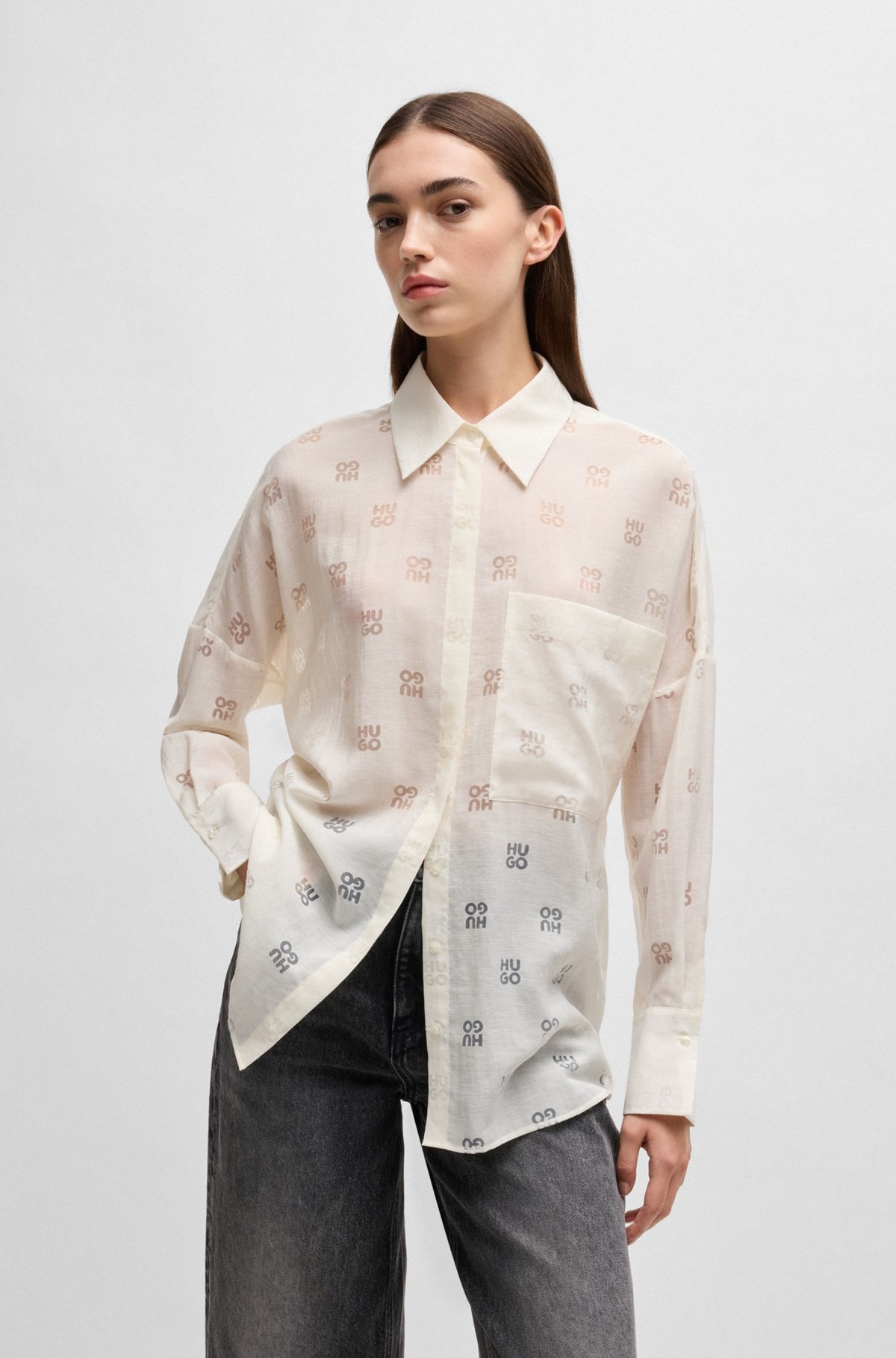 OVERSIZE-FIT BLOUSE WITH BURNOUT LOGO PRINT - 2