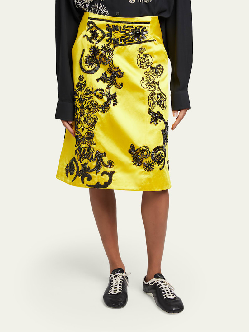 Sosy Matador-Embroidered Satin Midi Skirt 4