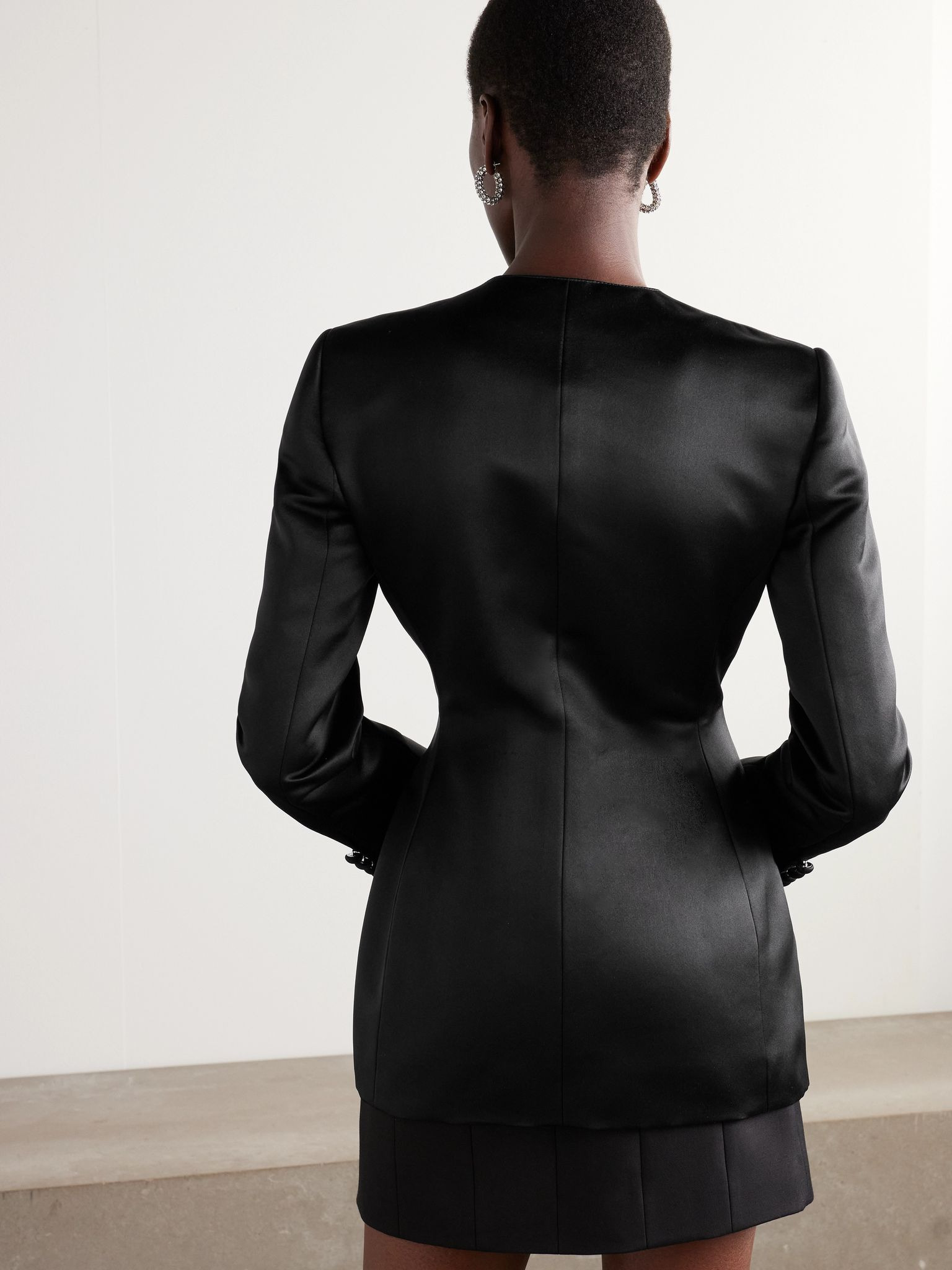 Padded silk-satin blazer Black - 3