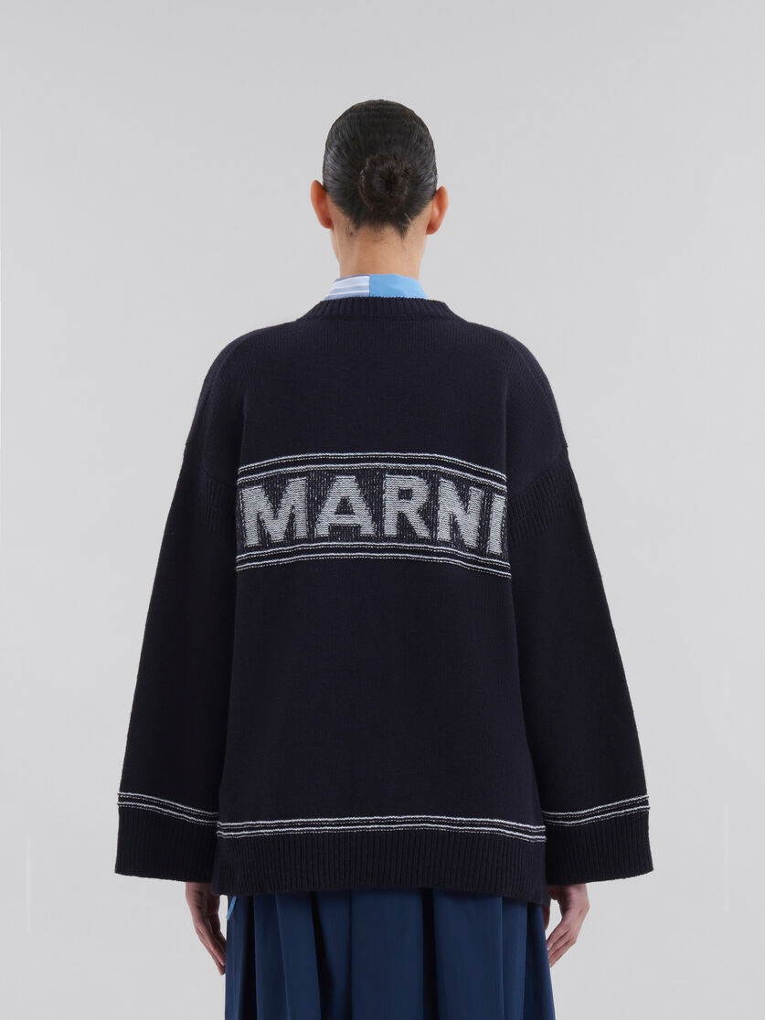 NAVY WOOL CARDIGAN WITH MAXI LOGO - 3