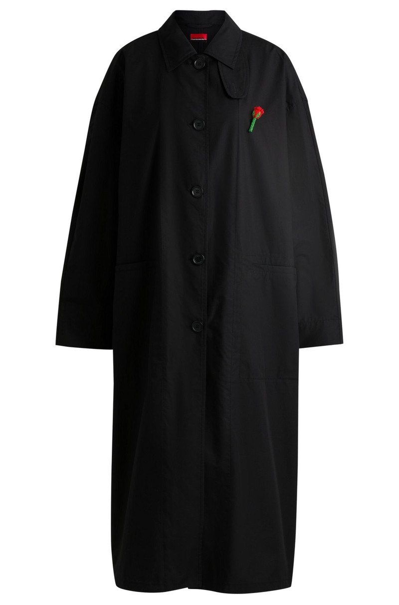 HUGO X LES BENJAMINS TRENCH COAT WITH BEADED ROSE BROOCH 1