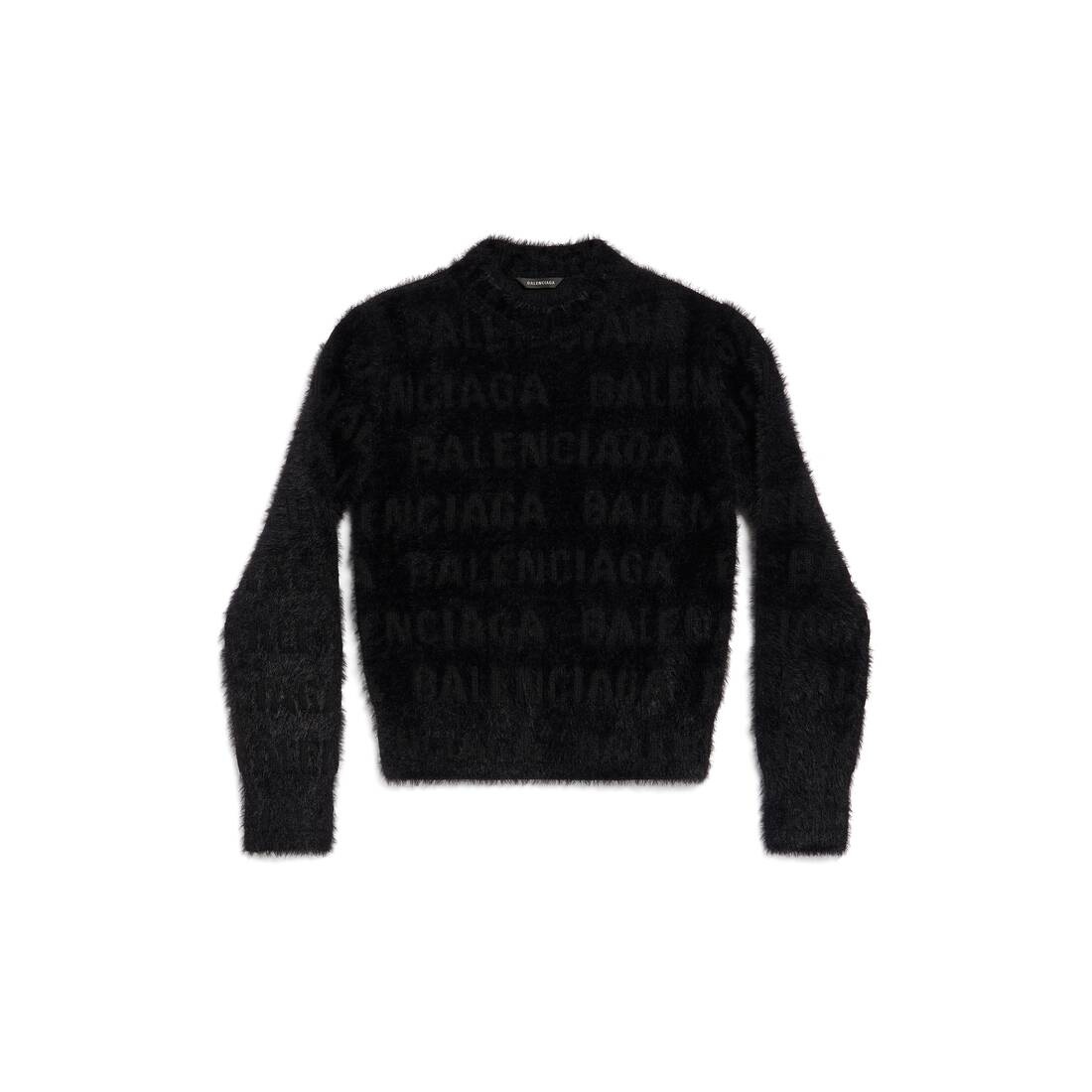 Women's Bal Horizontal Allover Furry Fitted Sweater in Black - 1