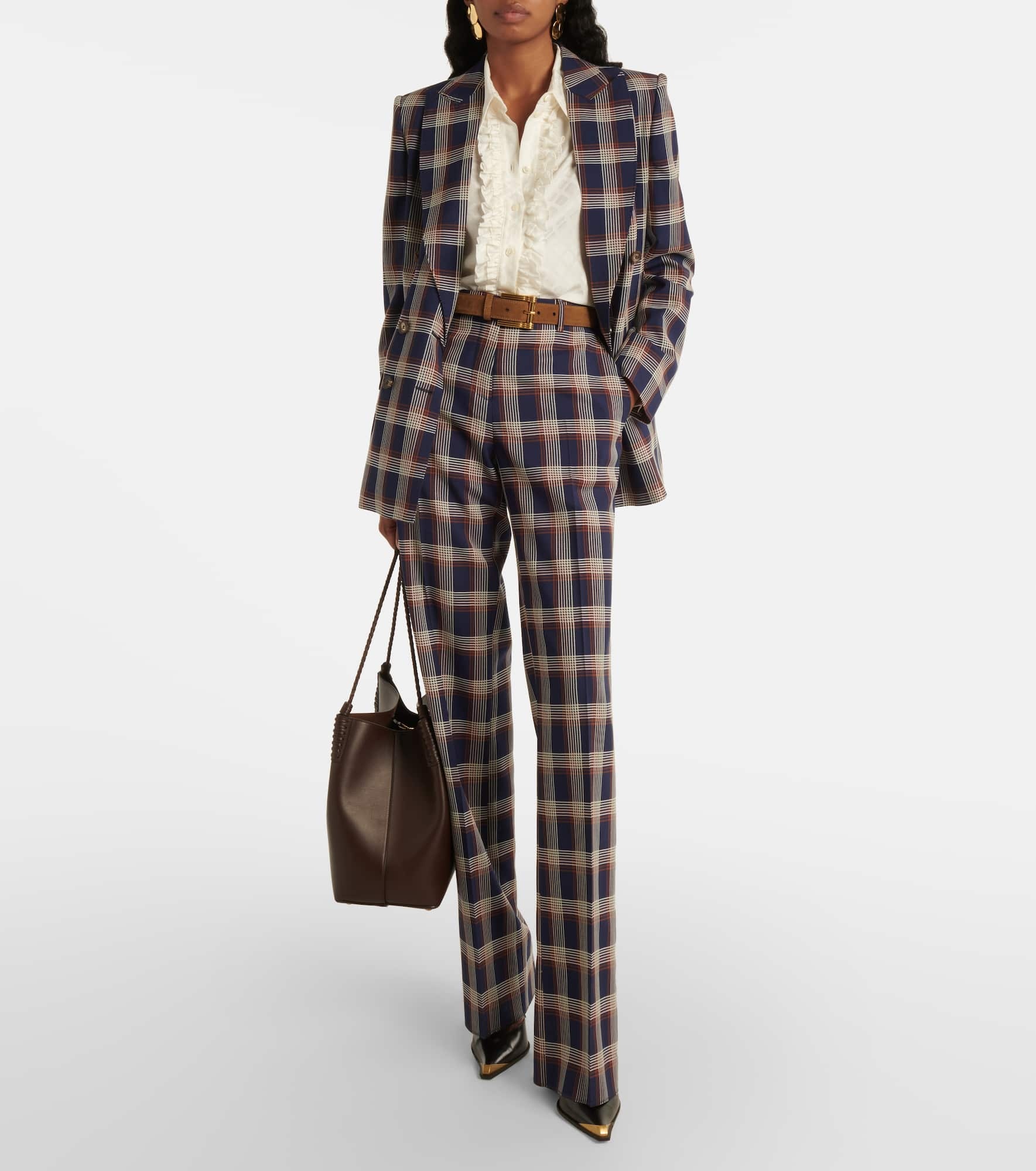 Checked high-rise wool wide-leg pants - 2