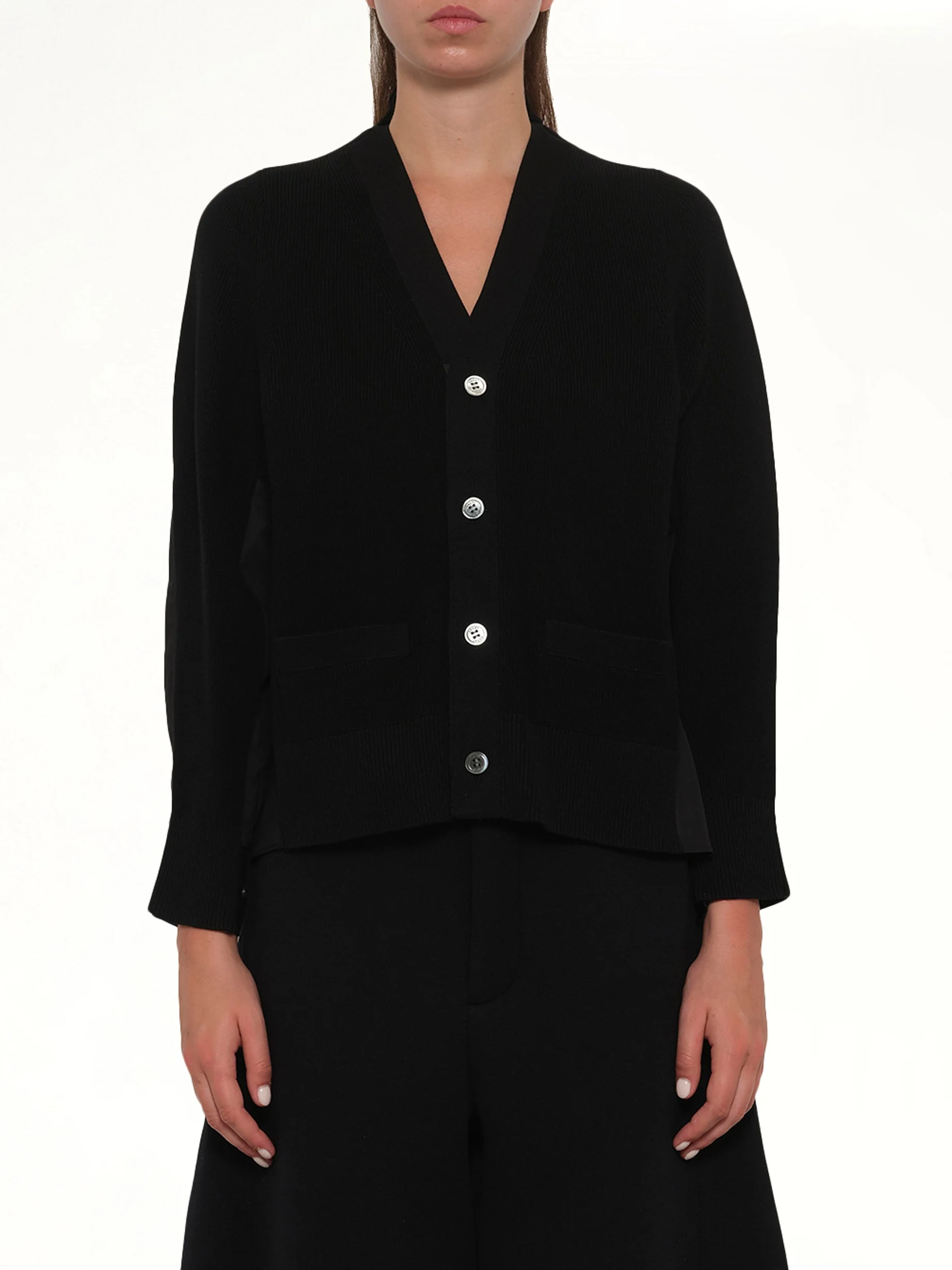 Cotton Knit x Cotton Poplin Cardigan in Black - 1