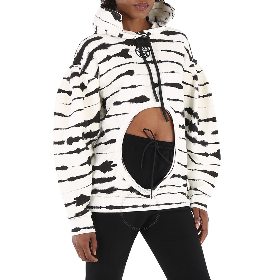 Burberry Ladies Monochrome Cut-out Detail Watercolour Print Cotton Hoodie - 4