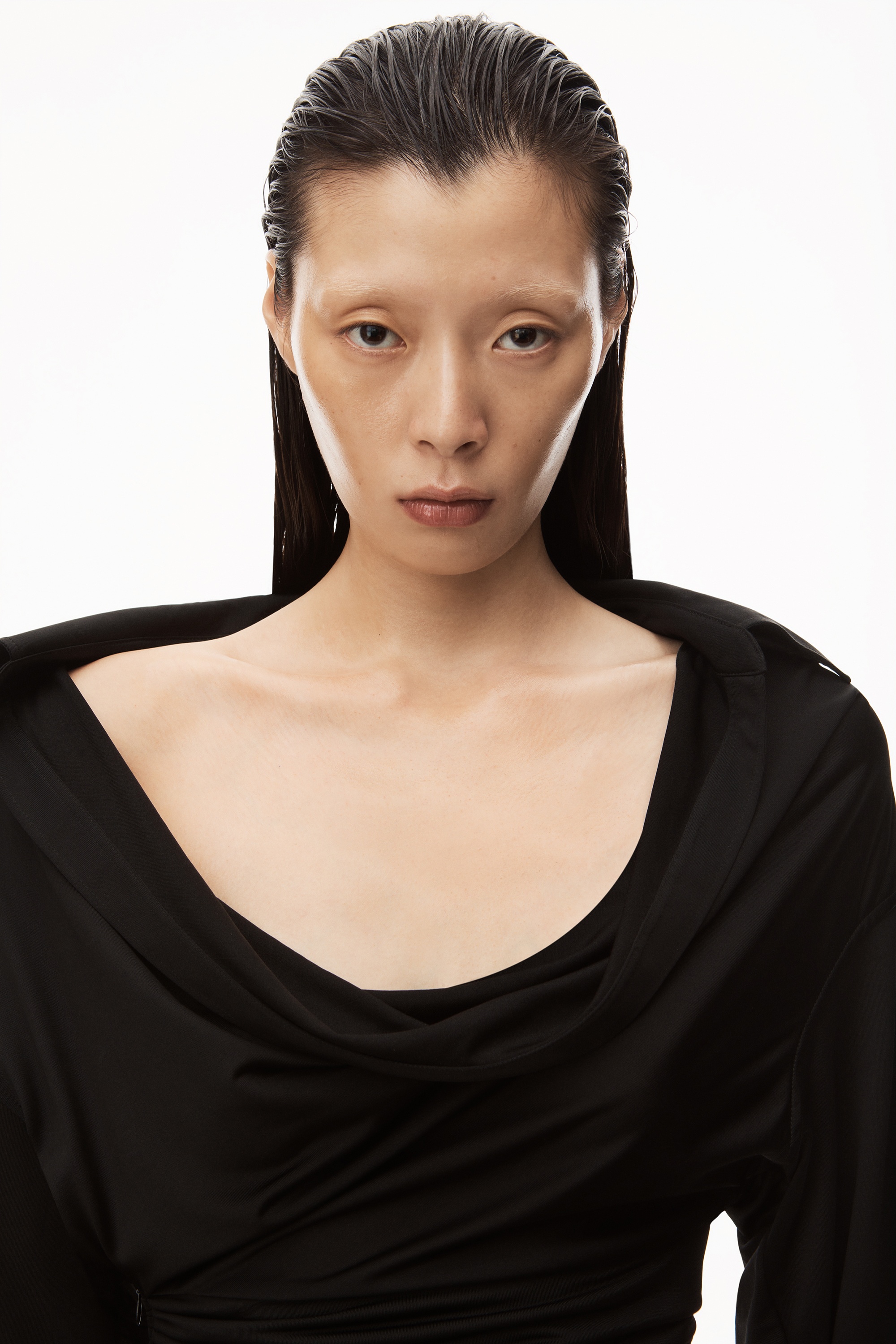 ASYMMETRICAL DRAPE DRESS IN SHEER JERSEY - 4