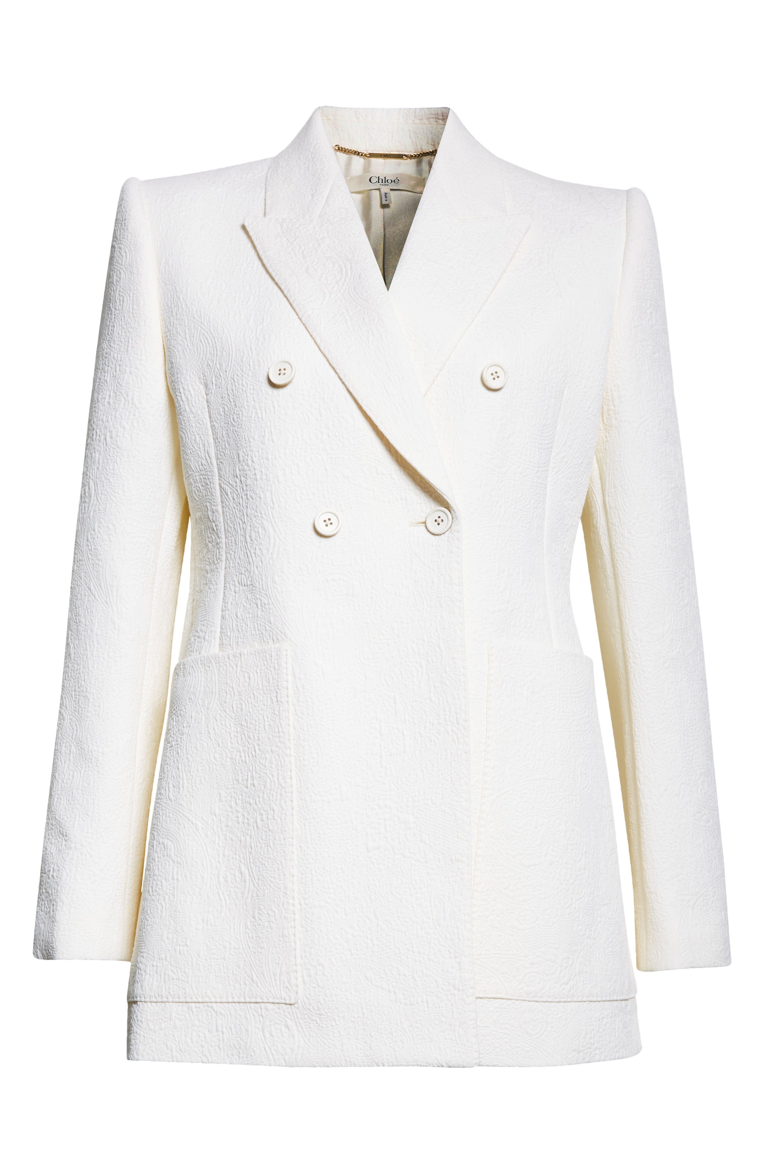 Chloé Boxy Jacquard Double Breasted Cotton Blend Jacket in Coconut Milk at Nordstrom - 7
