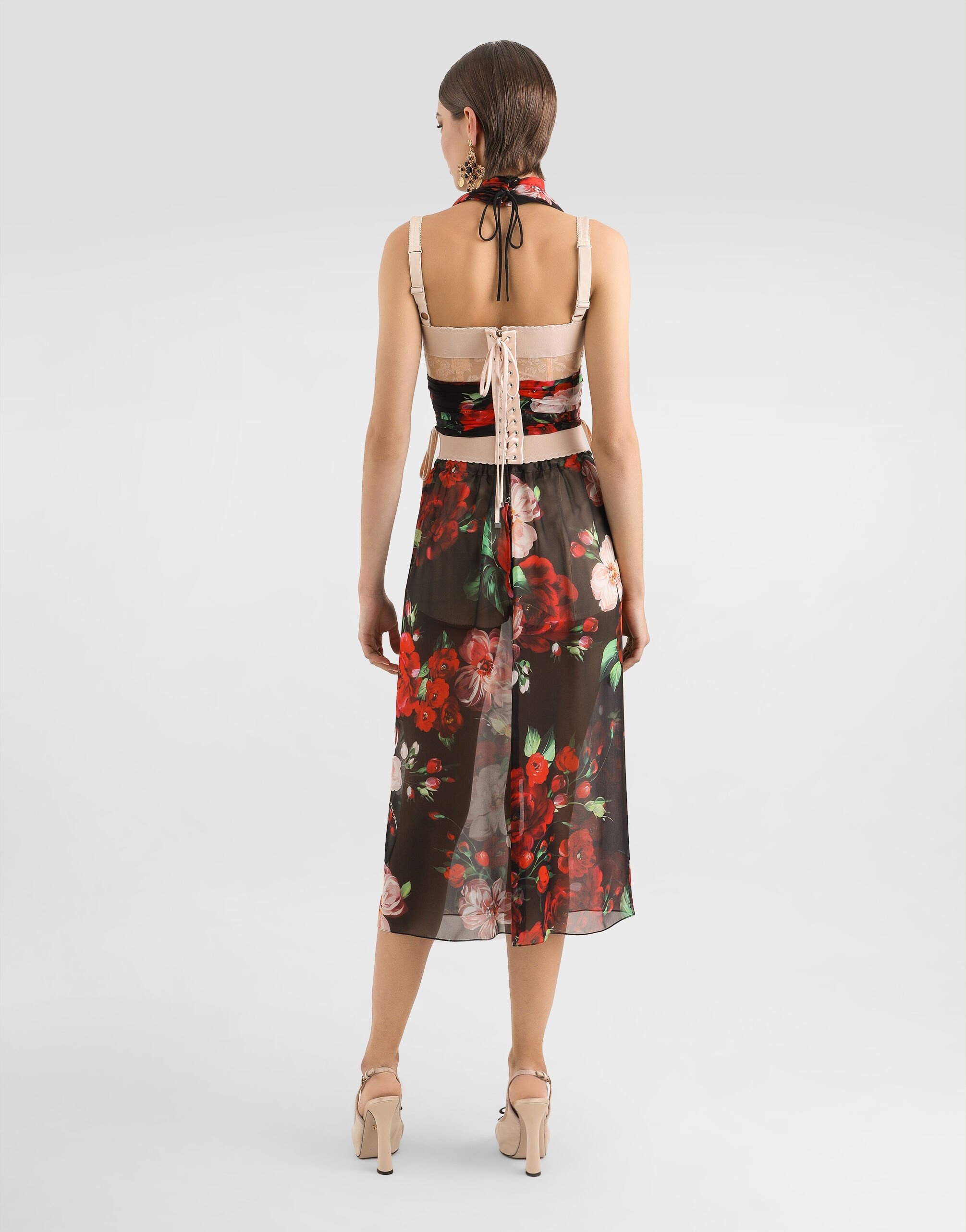 Marquisette and chiffon corset top with floral print - 3