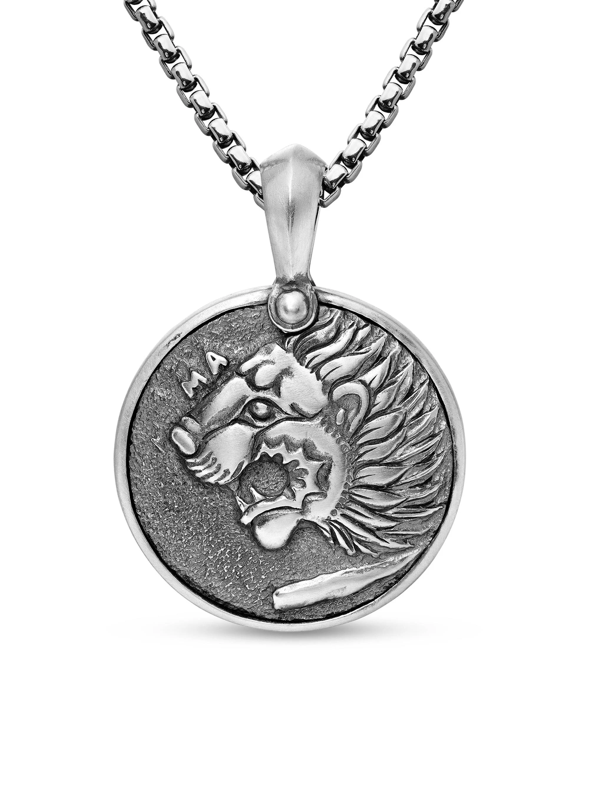 Men's Petrvs Lion Coin Amulet in Sterling Silver, 25mm - Silver - 1
