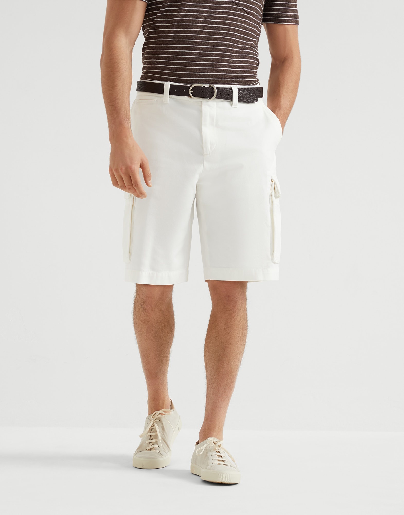 Garment-dyed Bermuda shorts in twisted cotton gabardine with cargo pockets - 1