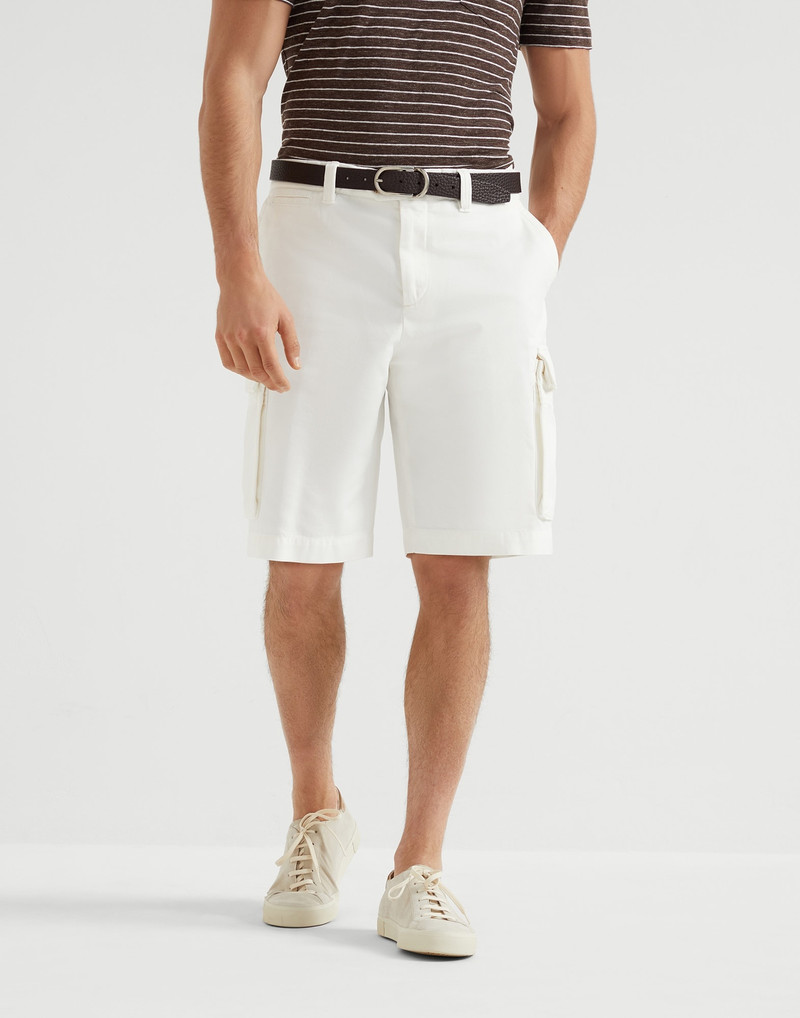 Garment-dyed Bermuda shorts in twisted cotton gabardine with cargo pockets 1