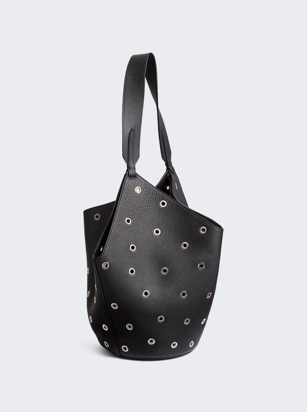 Lotus Small Tote Black Pebbled Leather With Grommets - 4