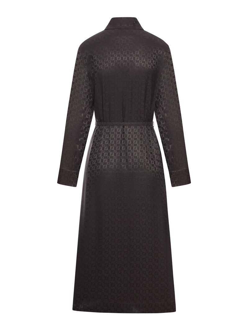 Fendi Women Brown Ff Jacquard Silk Dress - 2