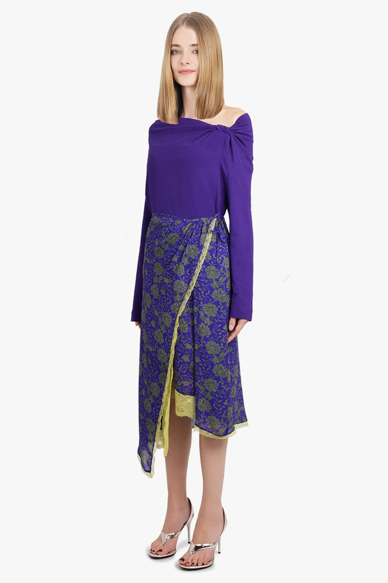 Dries Van Noten SANNE FLORAL PRINT MIDI SLIT SKIRT | PURPLE/GREEN outlook