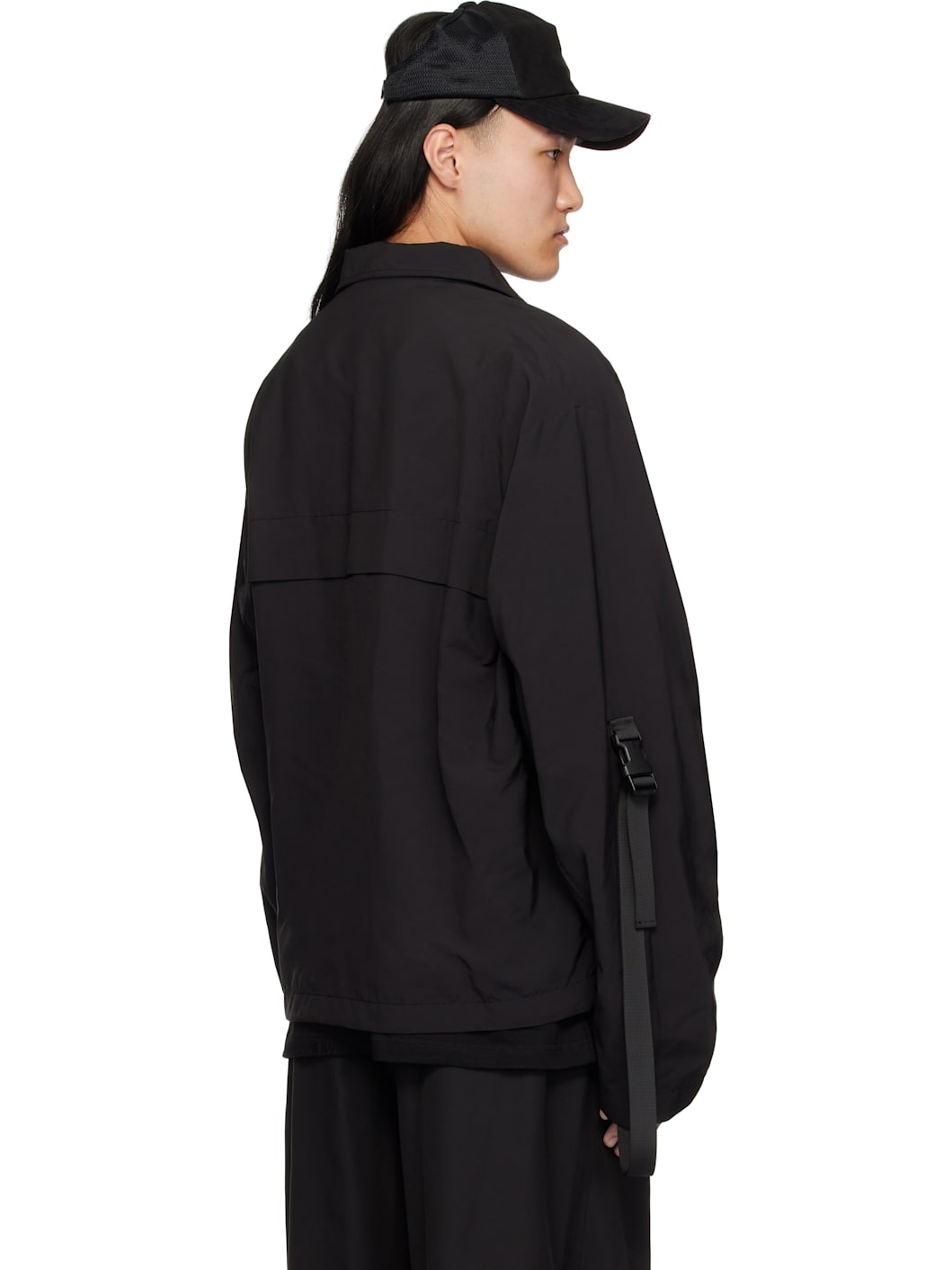 Black Strapped Windbreaker Jacket - 3